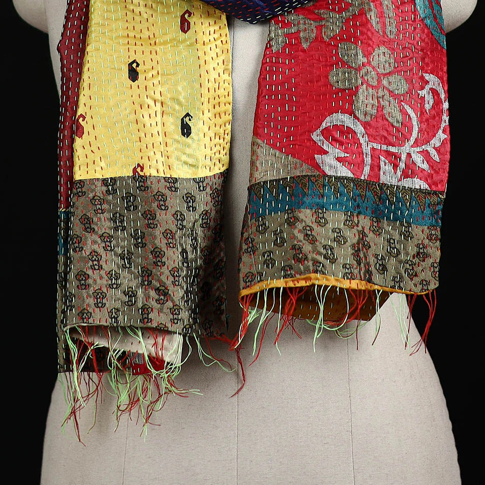 Bengal Kantha Handwork Patchwork Reversible Silk Stole 199 - Image 2