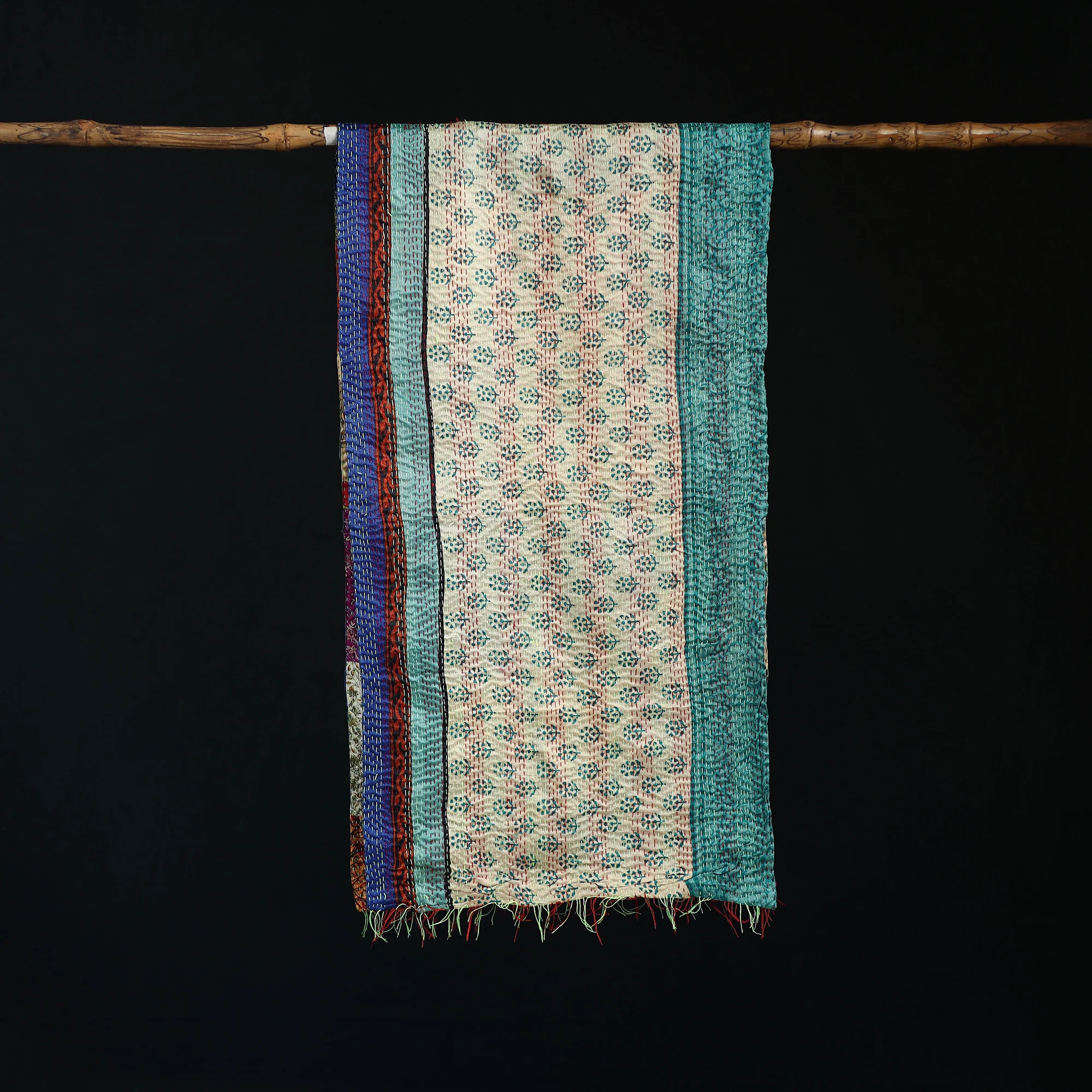 Bengal Kantha Handwork Patchwork Reversible Silk Stole 20 - Image 3