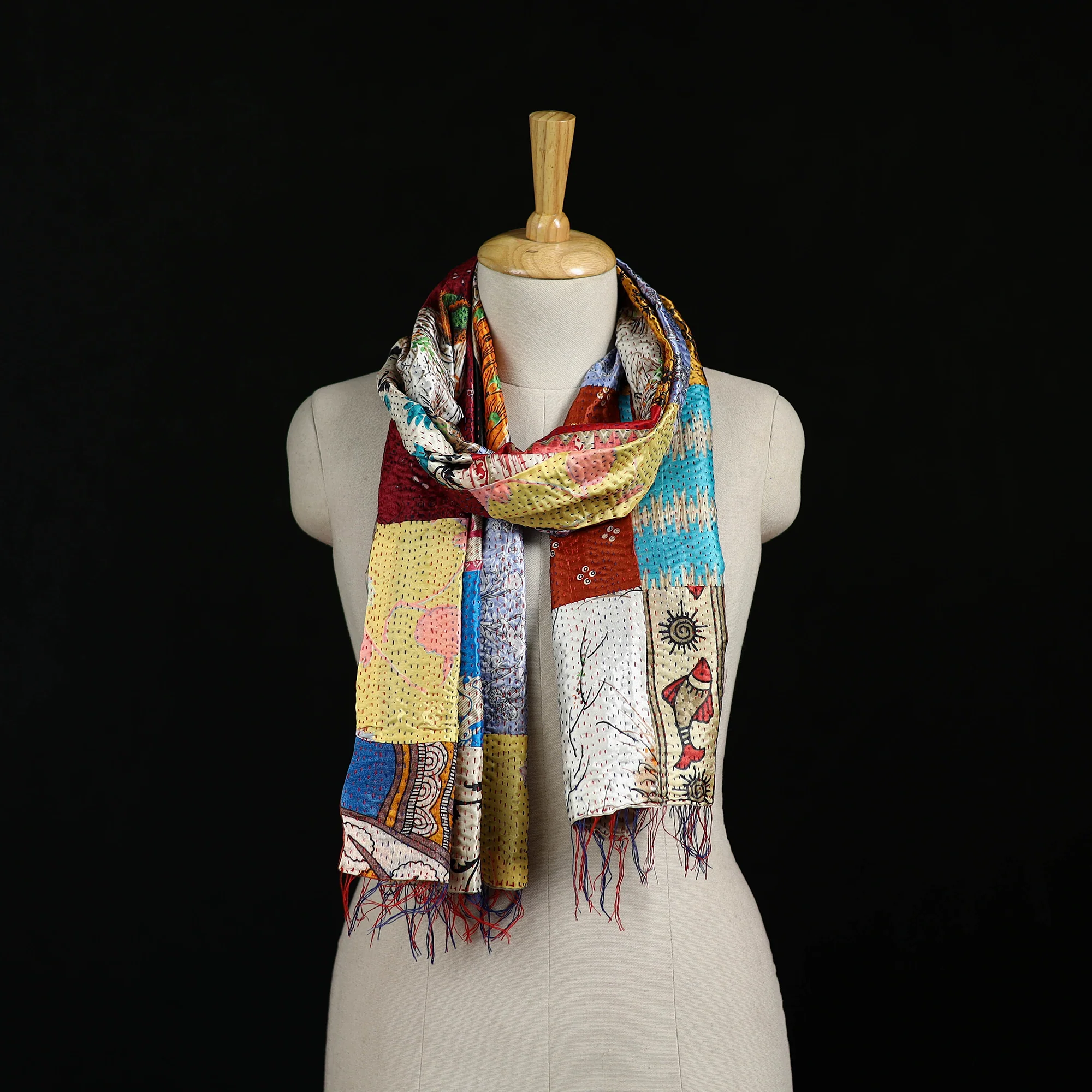 Bengal Kantha Handwork Patchwork Reversible Silk Stole 200