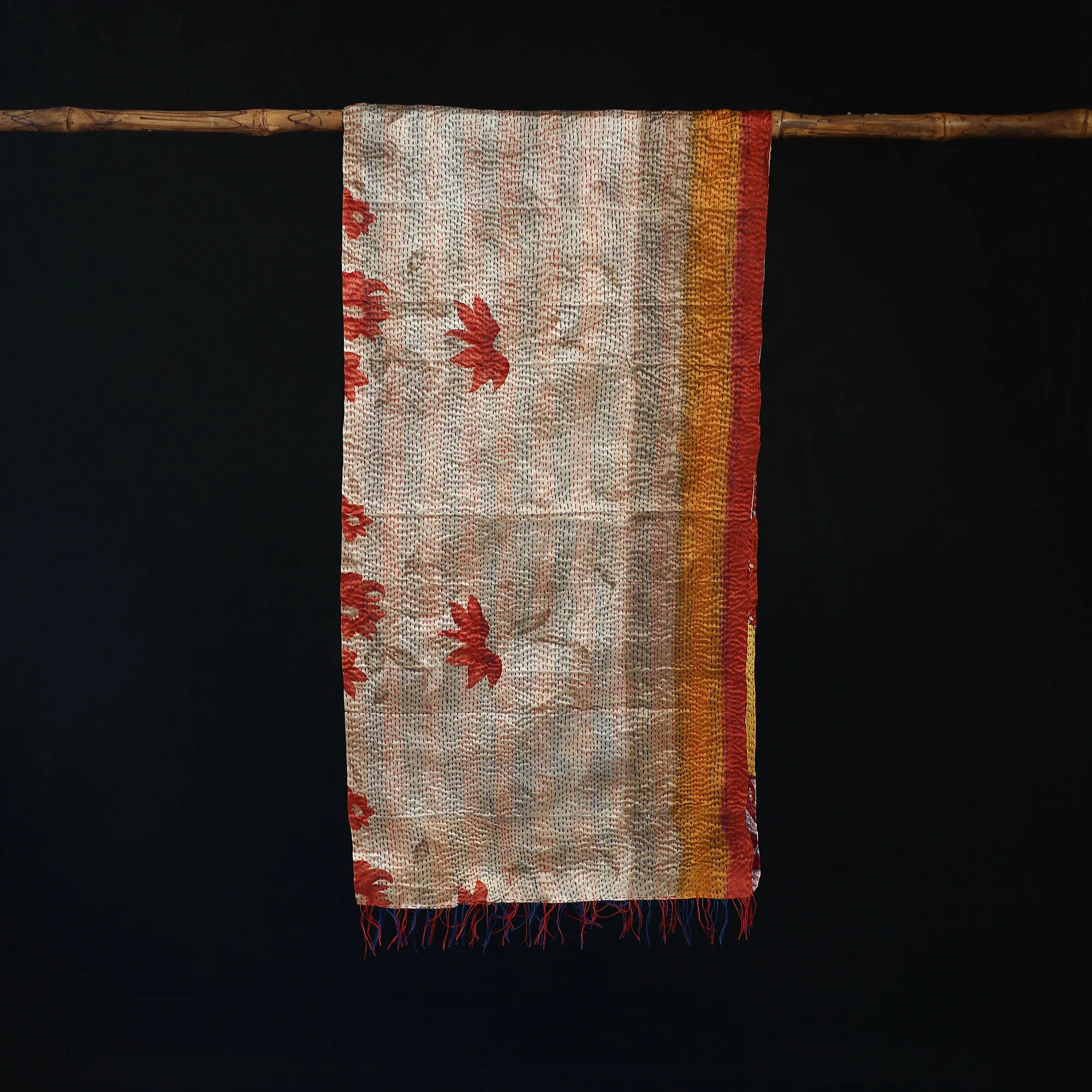 Bengal Kantha Handwork Patchwork Reversible Silk Stole 200 - Image 3
