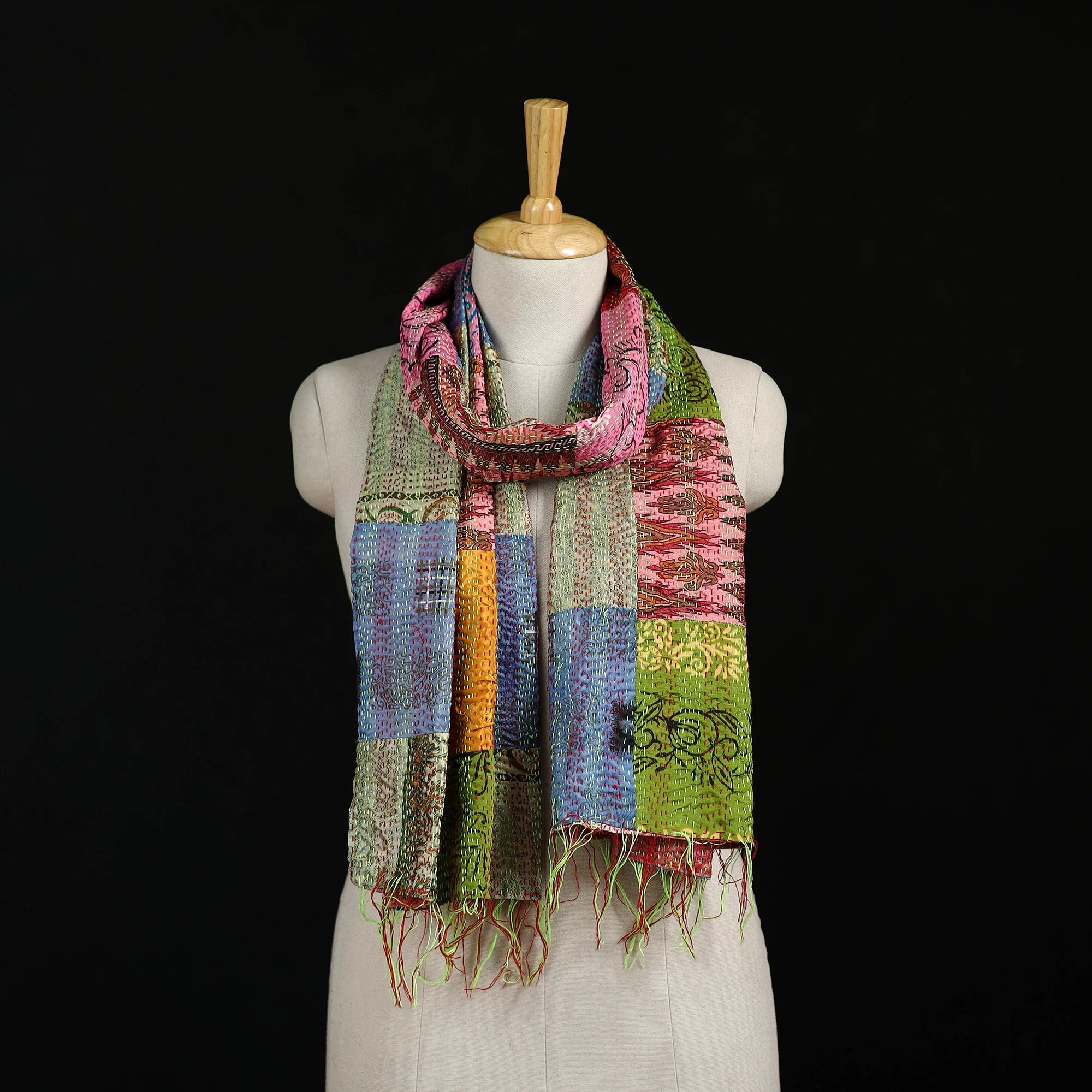 Bengal Kantha Handwork Patchwork Reversible Silk Stole 201