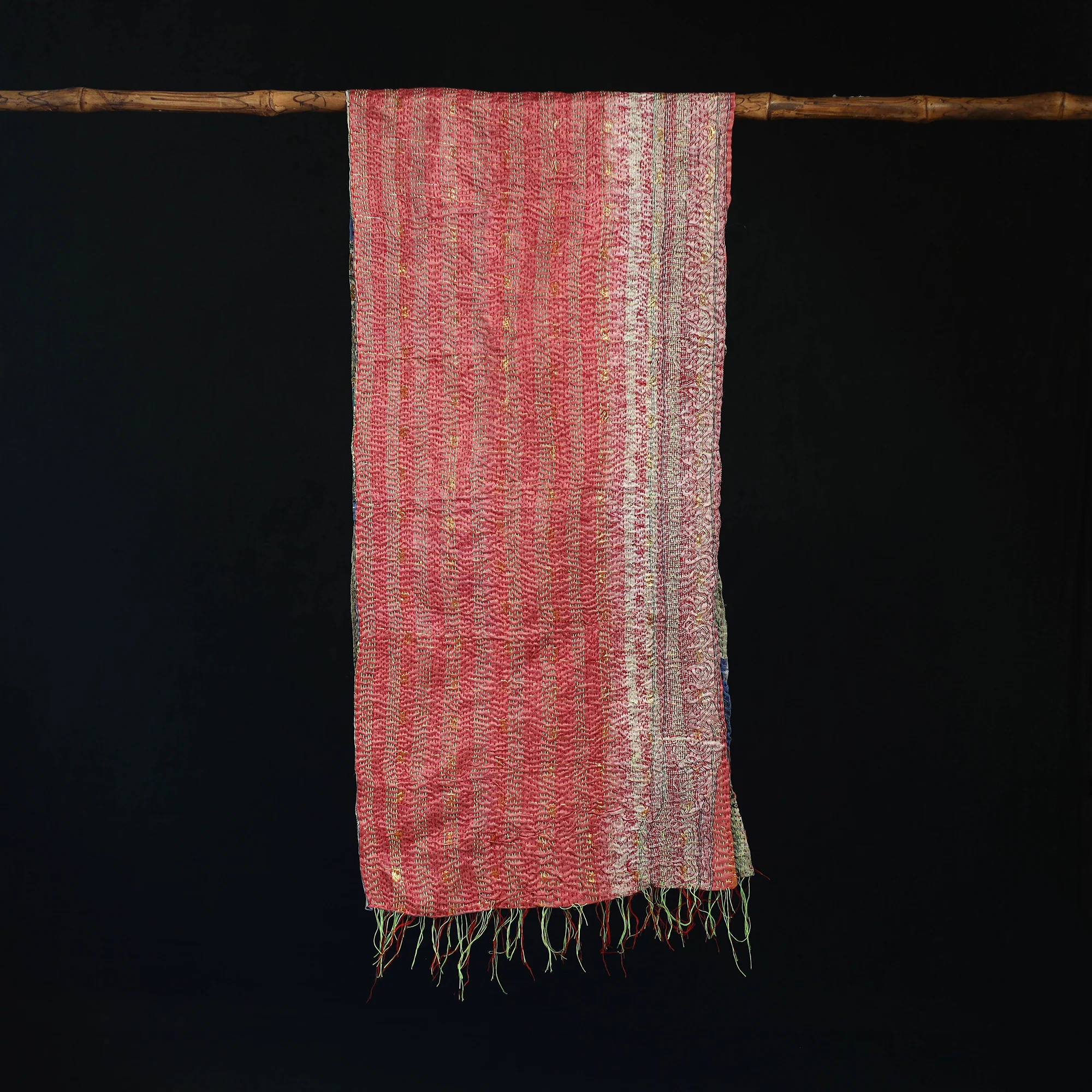 Bengal Kantha Handwork Patchwork Reversible Silk Stole 201 - Image 3
