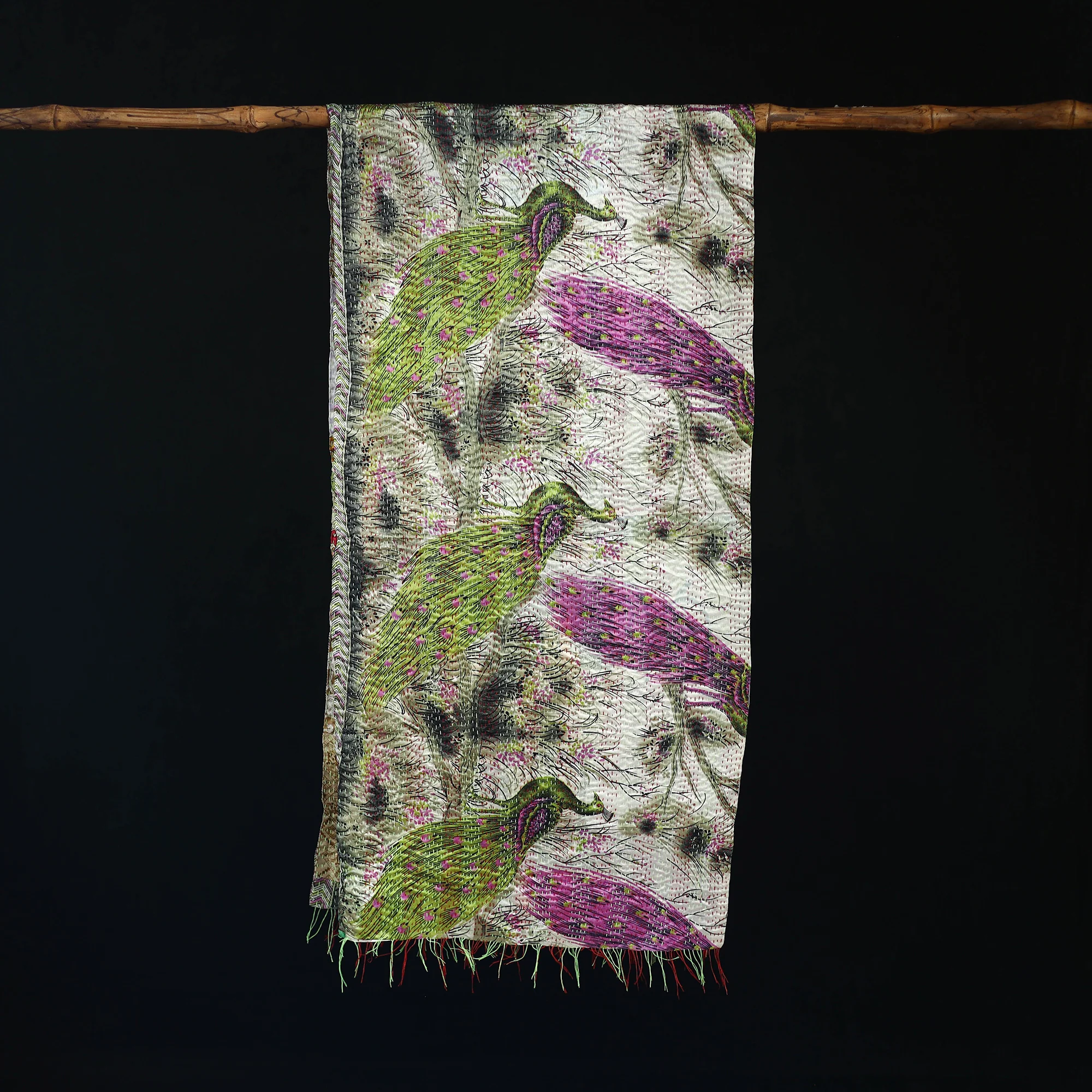 Bengal Kantha Handwork Patchwork Reversible Silk Stole 202 - Image 3