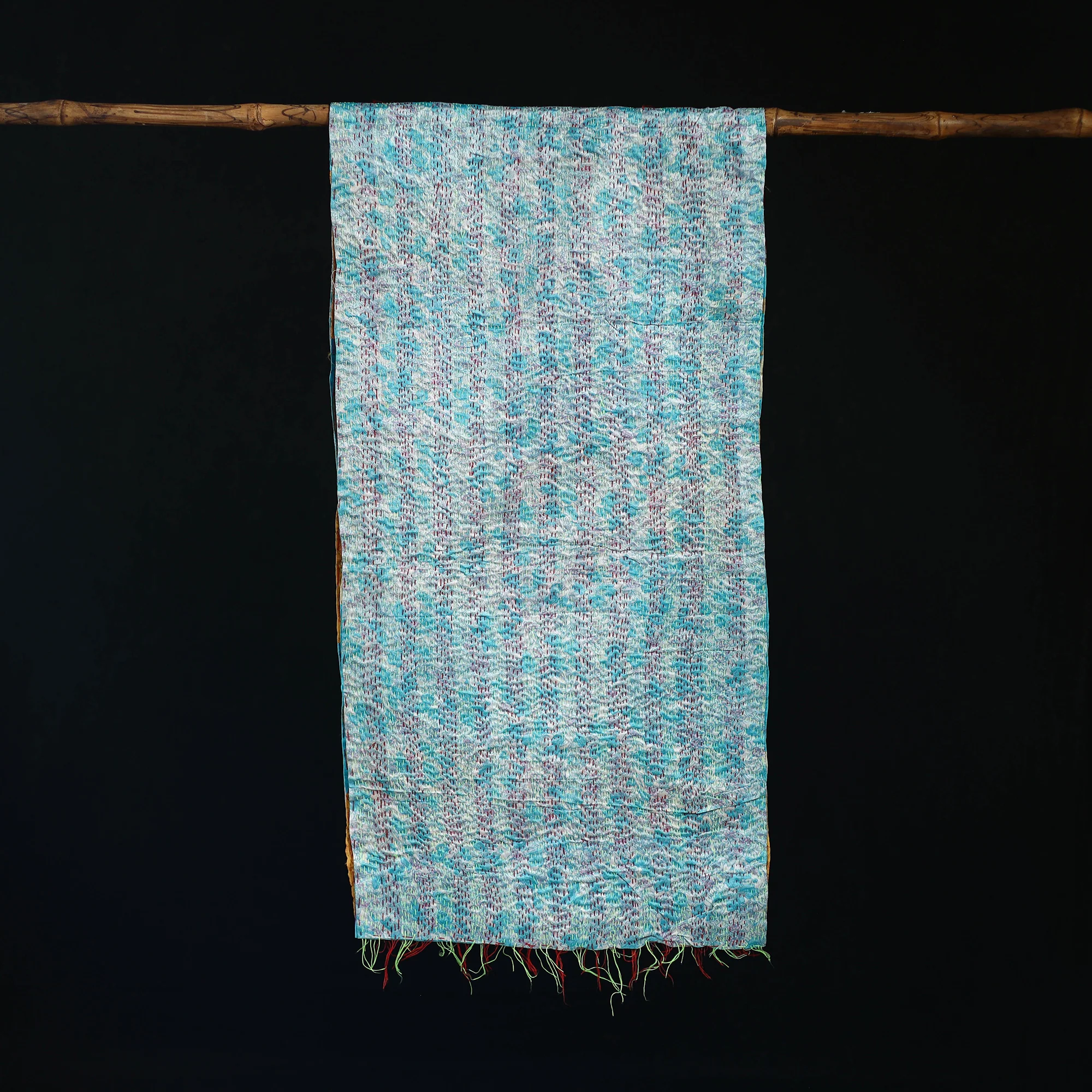 Bengal Kantha Handwork Patchwork Reversible Silk Stole 206 - Image 3