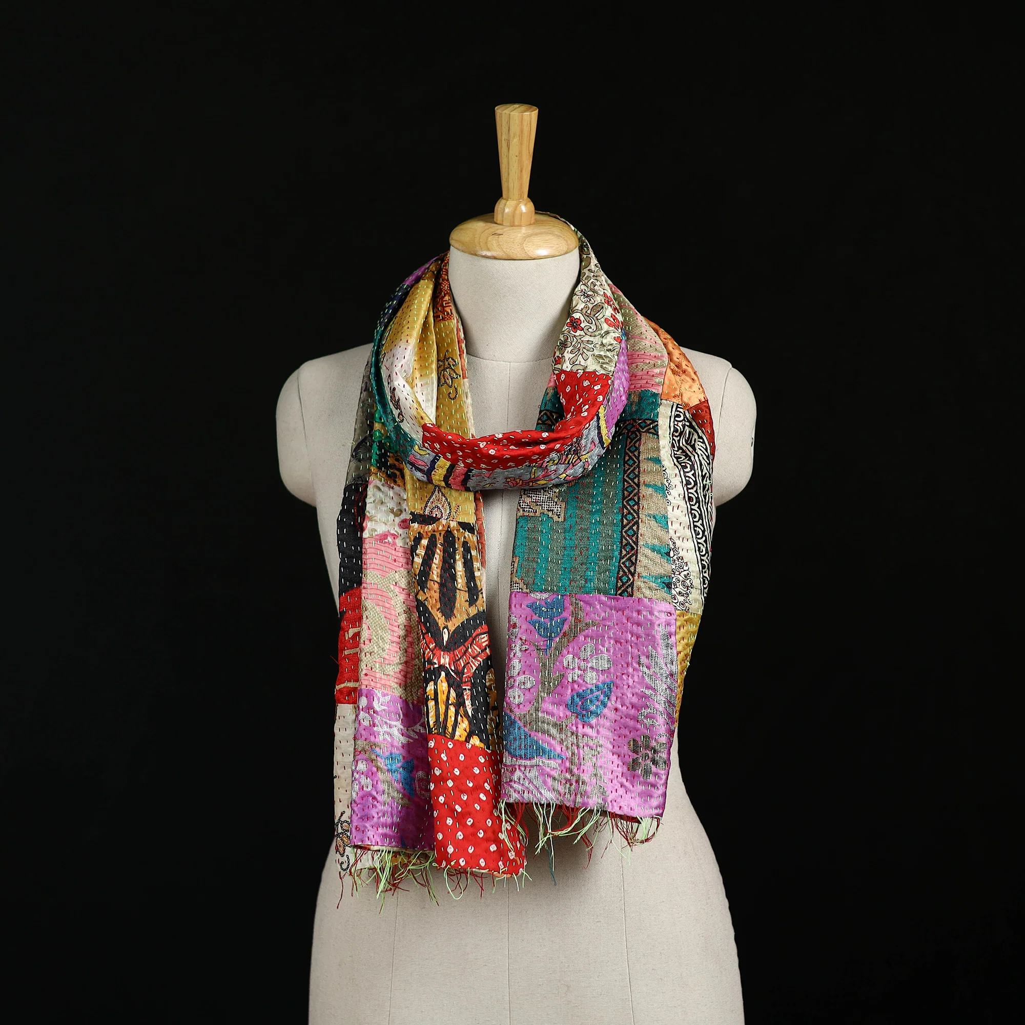 Bengal Kantha Handwork Patchwork Reversible Silk Stole 207