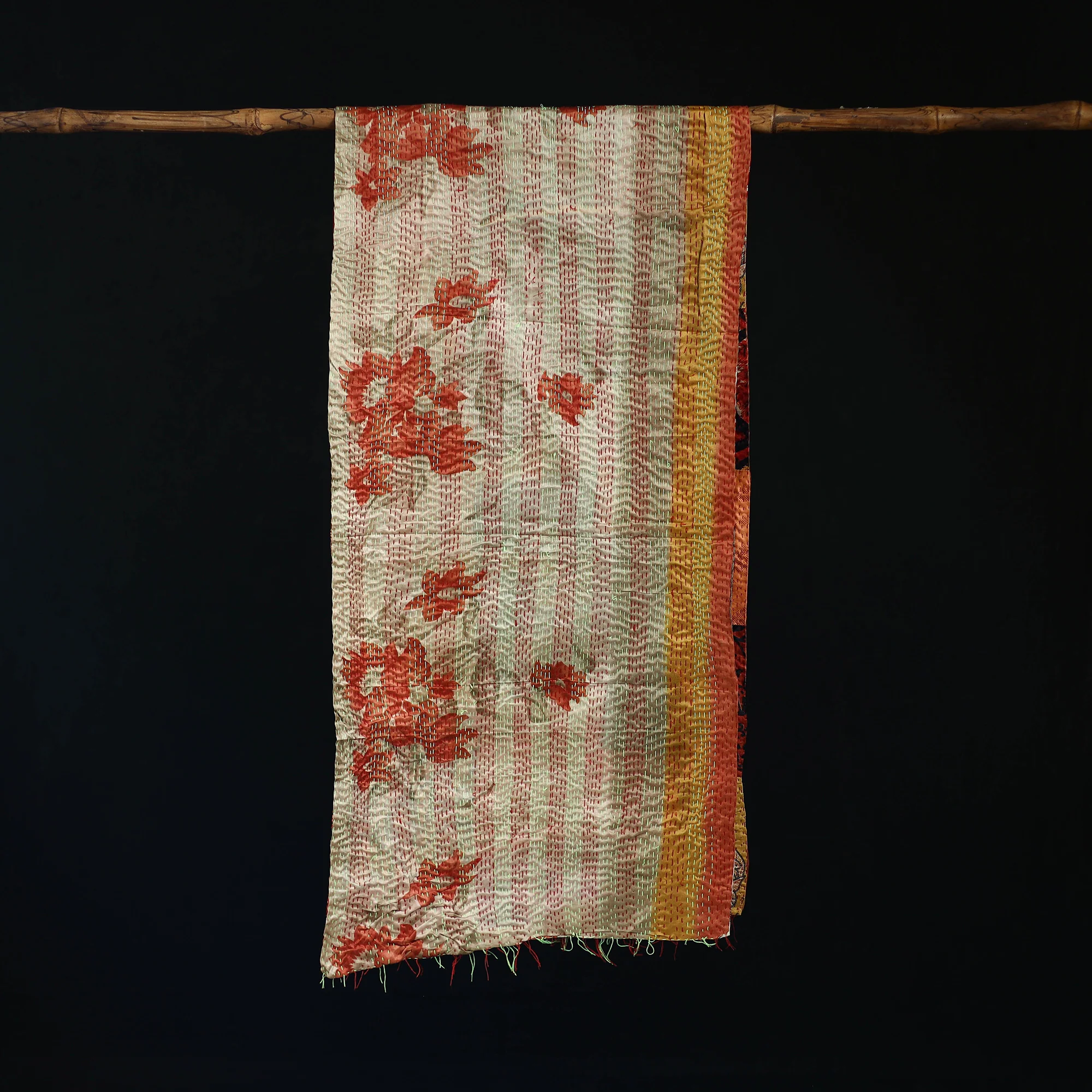 Bengal Kantha Handwork Patchwork Reversible Silk Stole 207 - Image 3