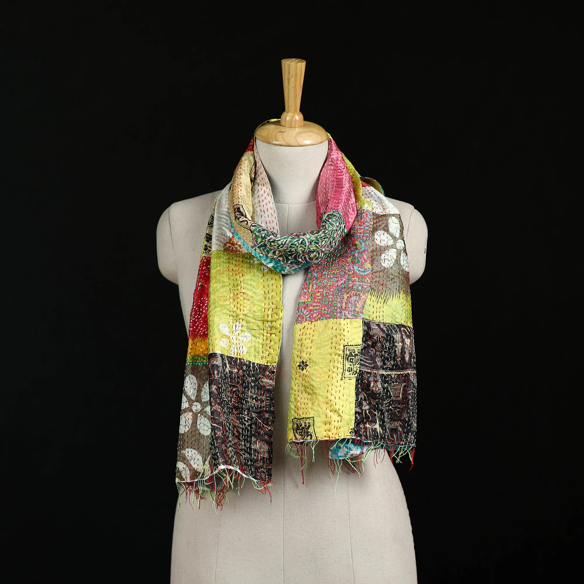 Bengal Kantha Handwork Patchwork Reversible Silk Stole 211