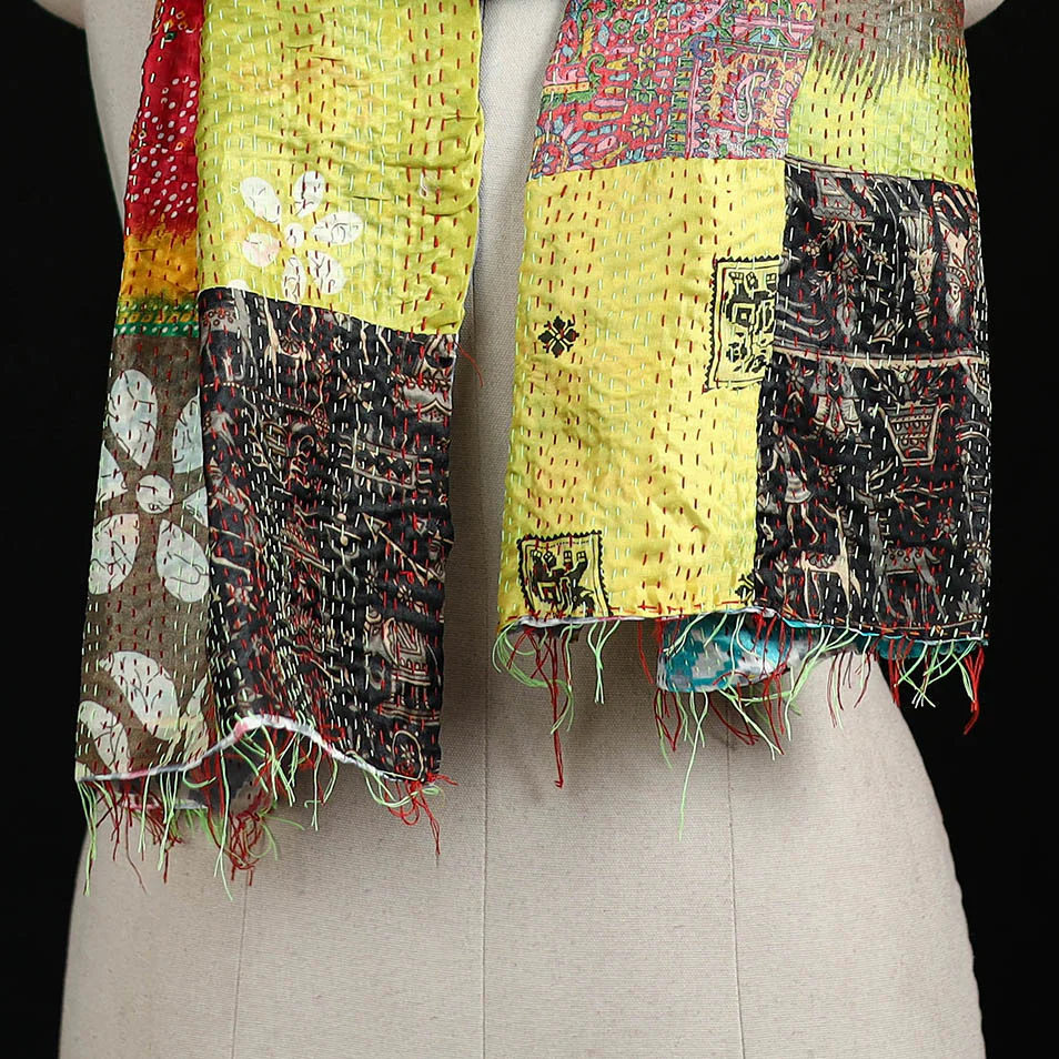 Bengal Kantha Handwork Patchwork Reversible Silk Stole 211 - Image 2