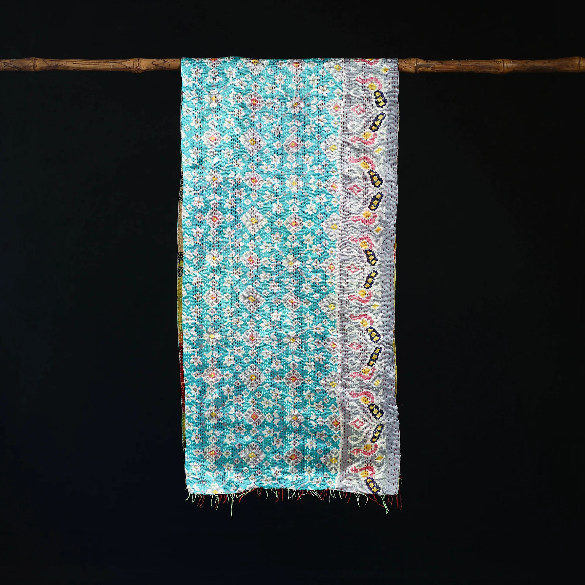 Bengal Kantha Handwork Patchwork Reversible Silk Stole 211 - Image 3