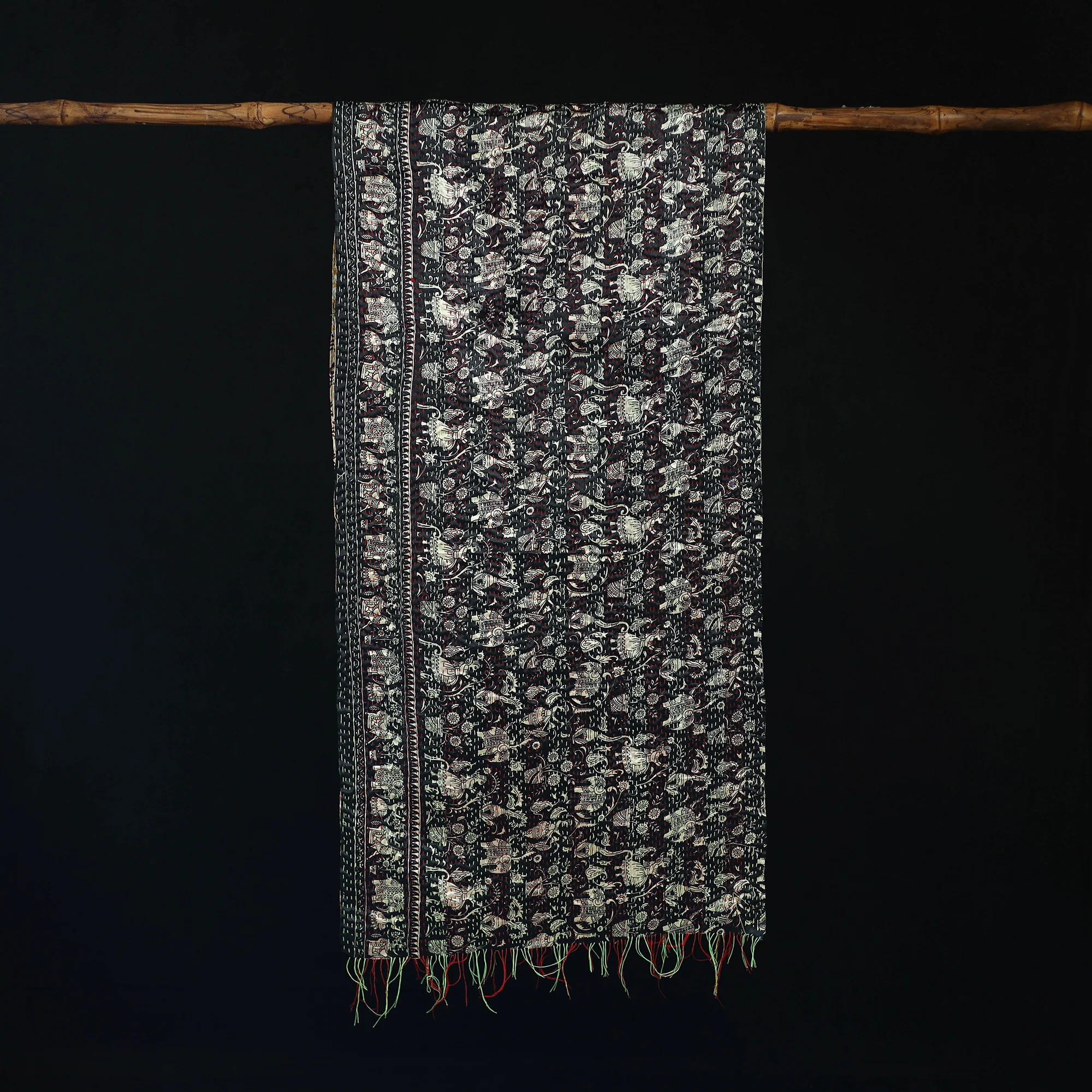 Bengal Kantha Handwork Patchwork Reversible Silk Stole 213 - Image 3