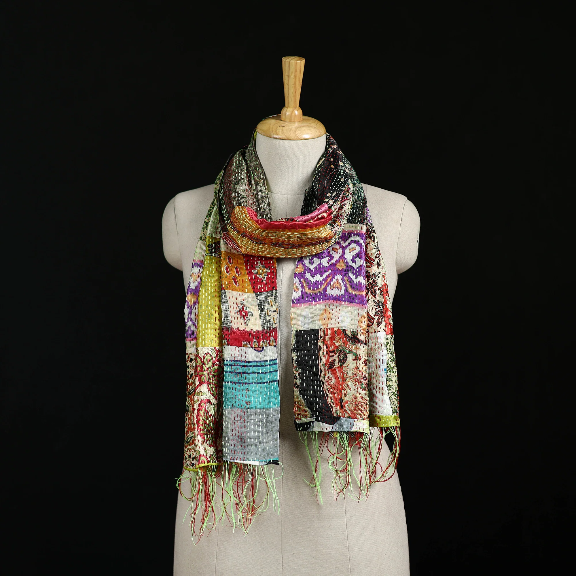 Bengal Kantha Handwork Patchwork Reversible Silk Stole 216