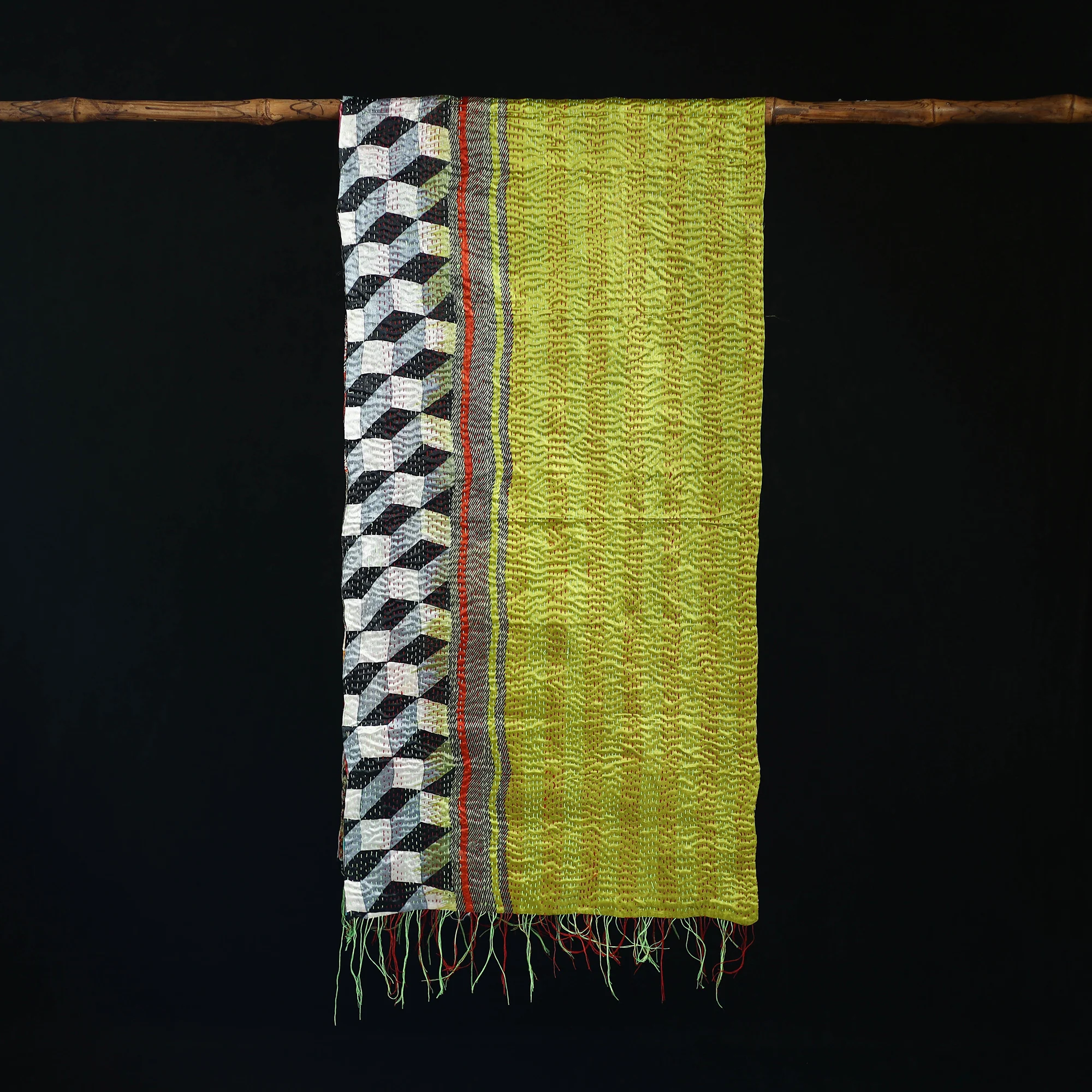 Bengal Kantha Handwork Patchwork Reversible Silk Stole 216 - Image 3