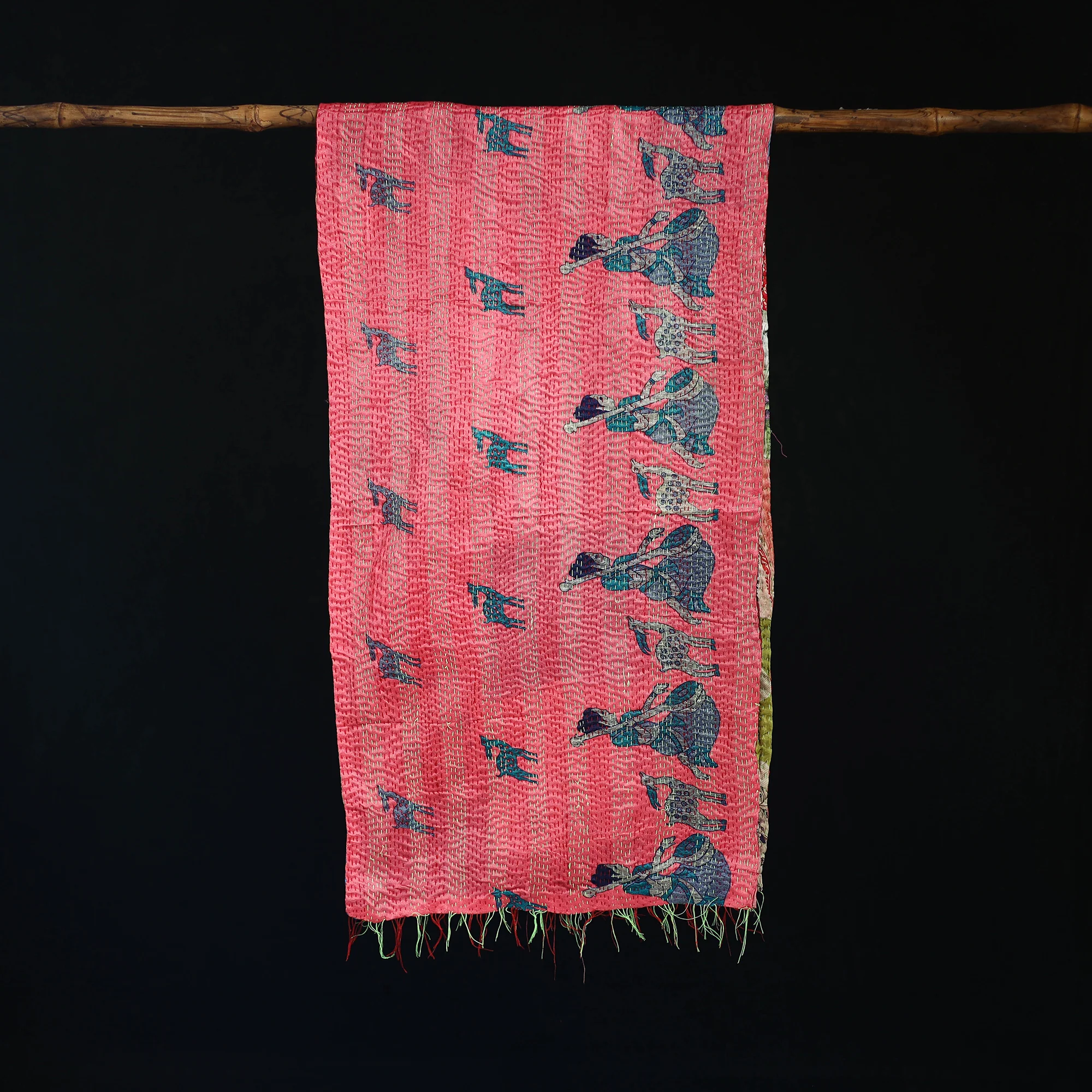 Bengal Kantha Handwork Patchwork Reversible Silk Stole 218 - Image 3