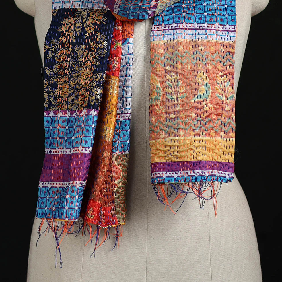Bengal Kantha Handwork Patchwork Reversible Silk Stole 22 - Image 2