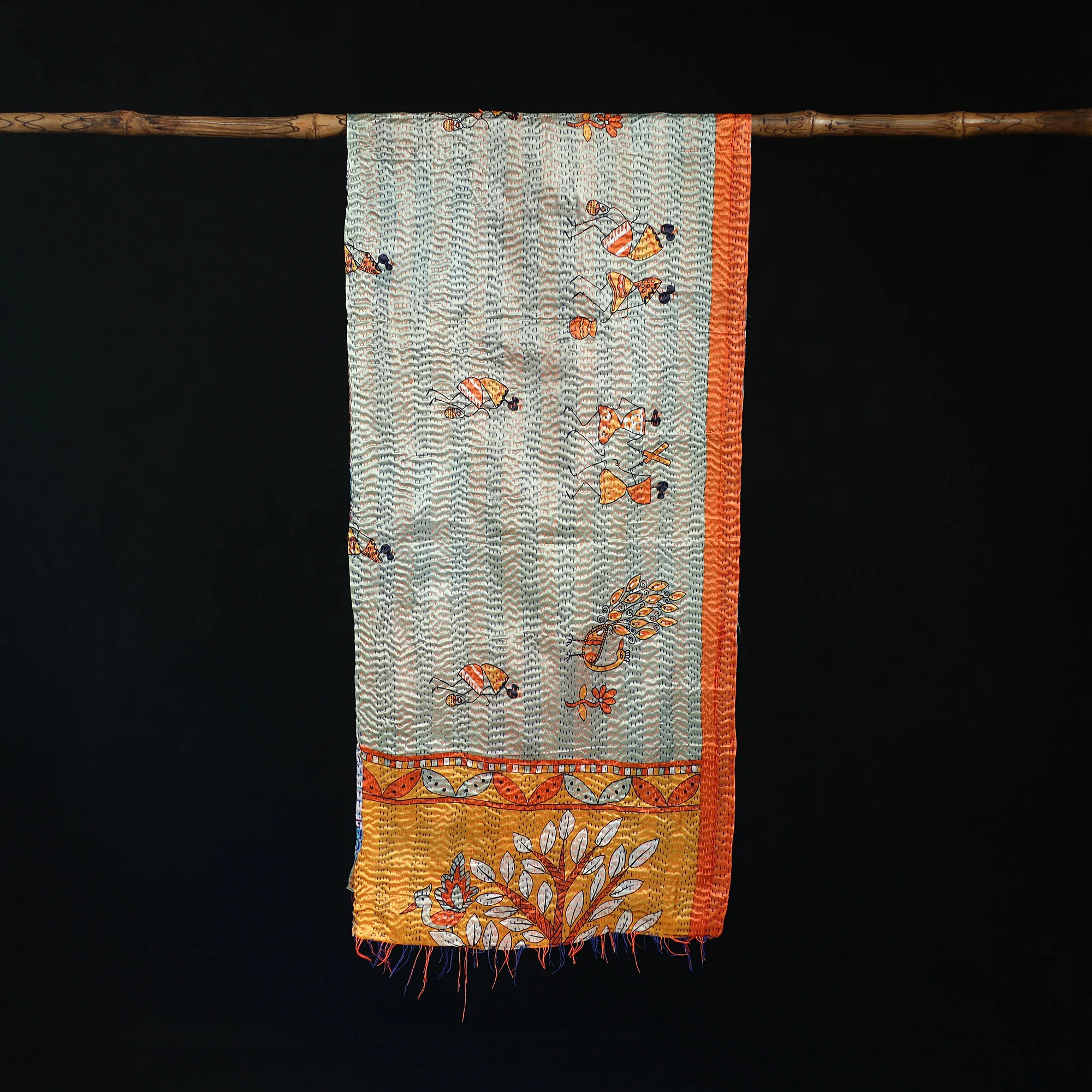Bengal Kantha Handwork Patchwork Reversible Silk Stole 22 - Image 3