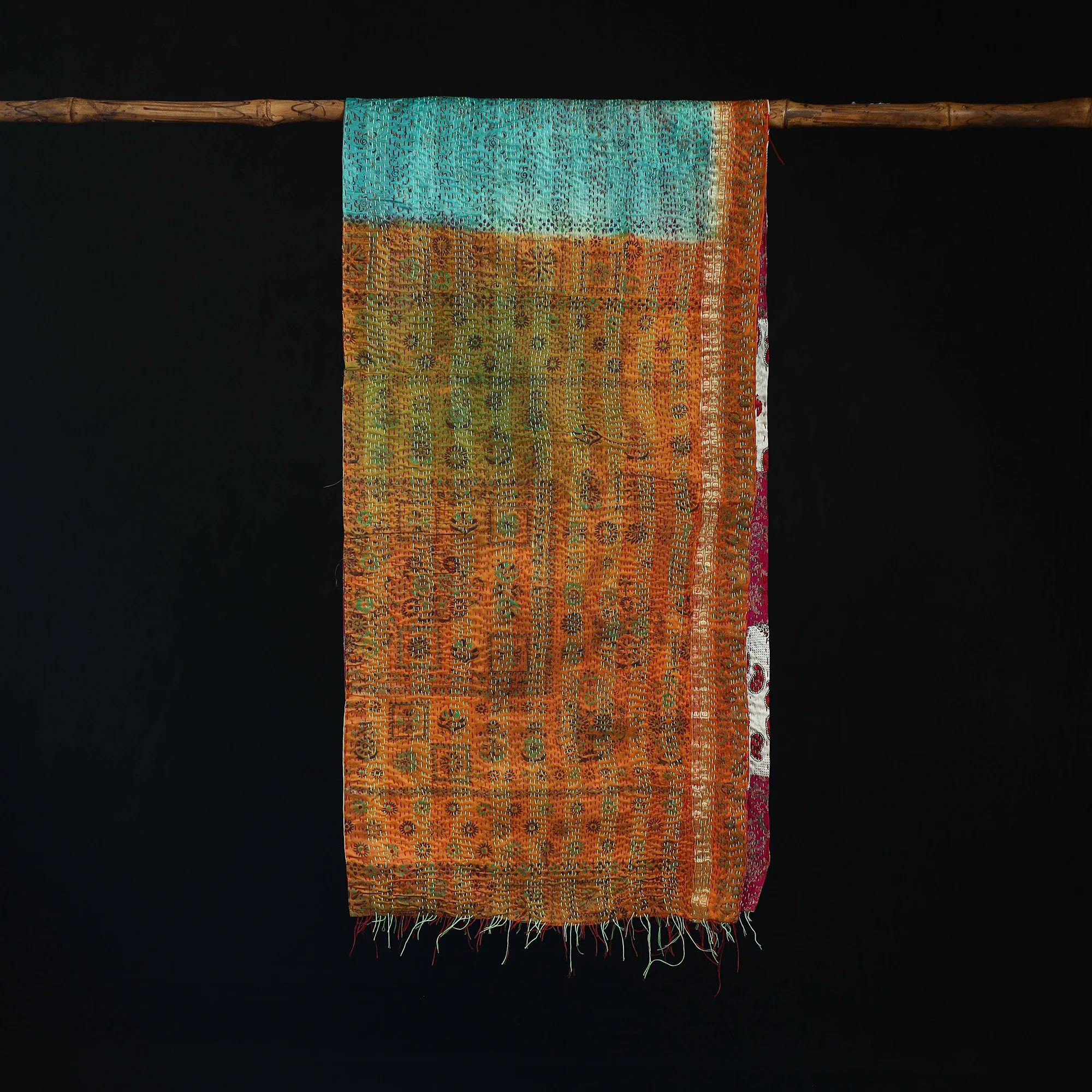 Bengal Kantha Handwork Patchwork Reversible Silk Stole 222 - Image 3