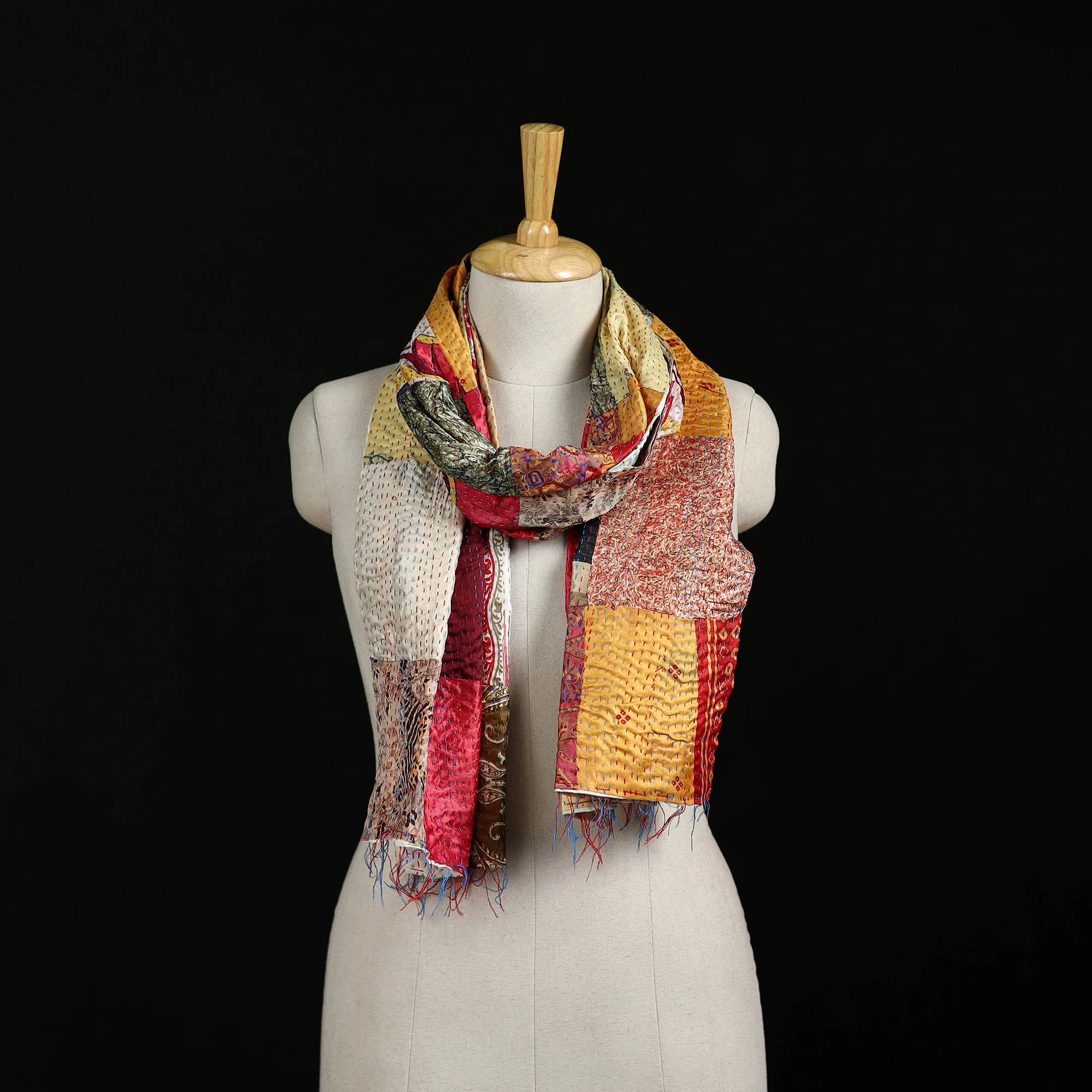 Bengal Kantha Handwork Patchwork Reversible Silk Stole 224