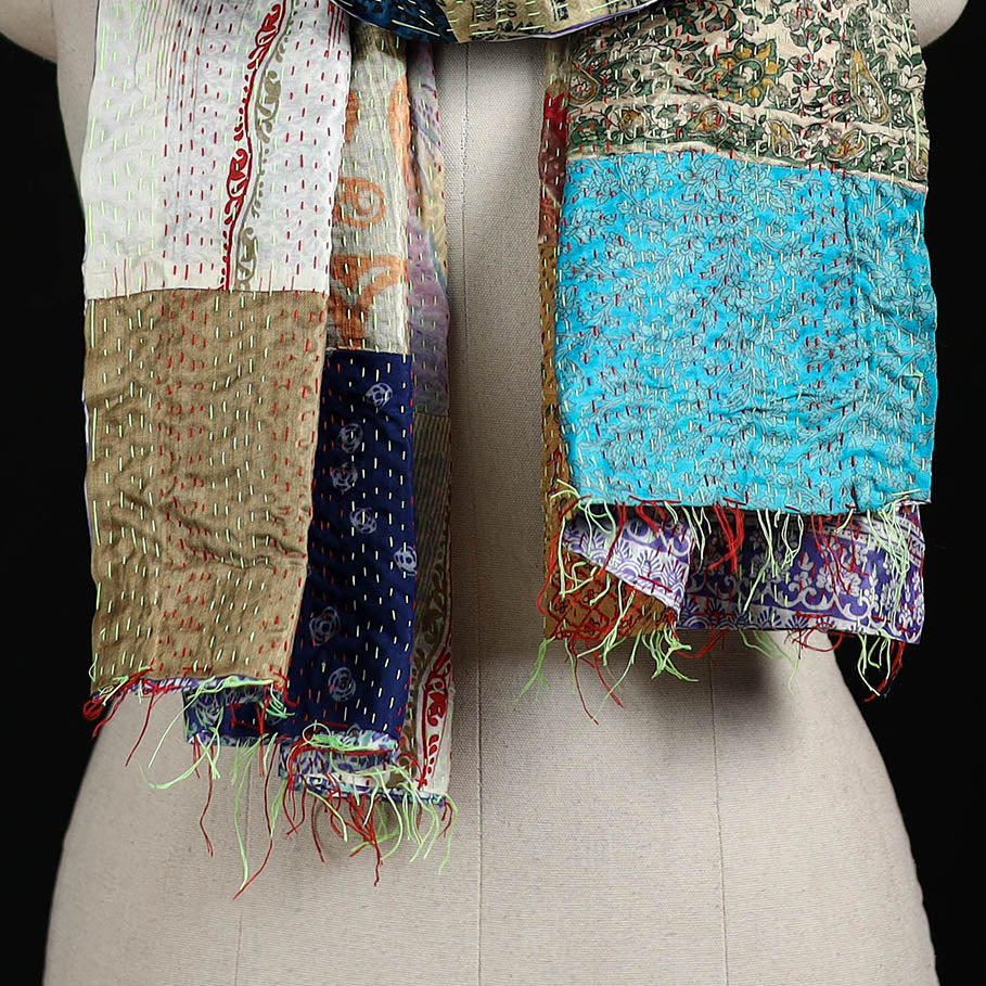 Bengal Kantha Handwork Patchwork Reversible Silk Stole 226 - Image 2
