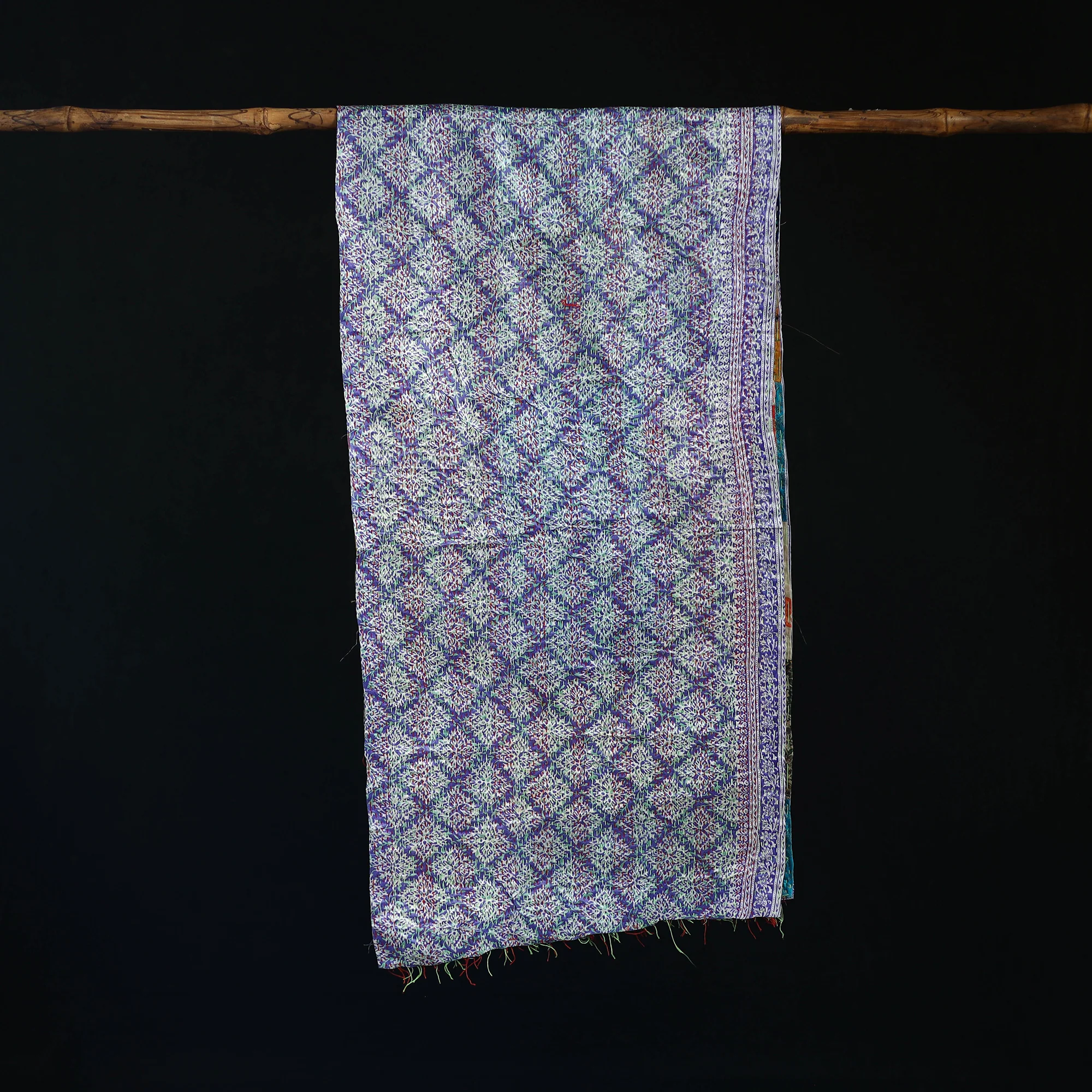 Bengal Kantha Handwork Patchwork Reversible Silk Stole 226 - Image 3