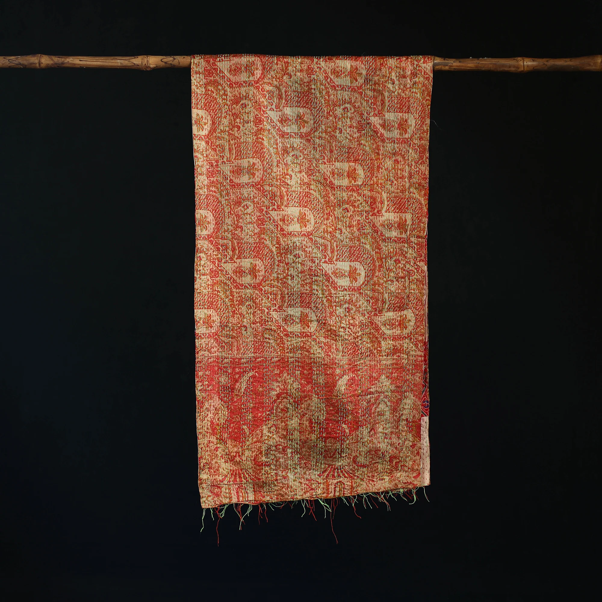 Bengal Kantha Handwork Patchwork Reversible Silk Stole 227 - Image 3