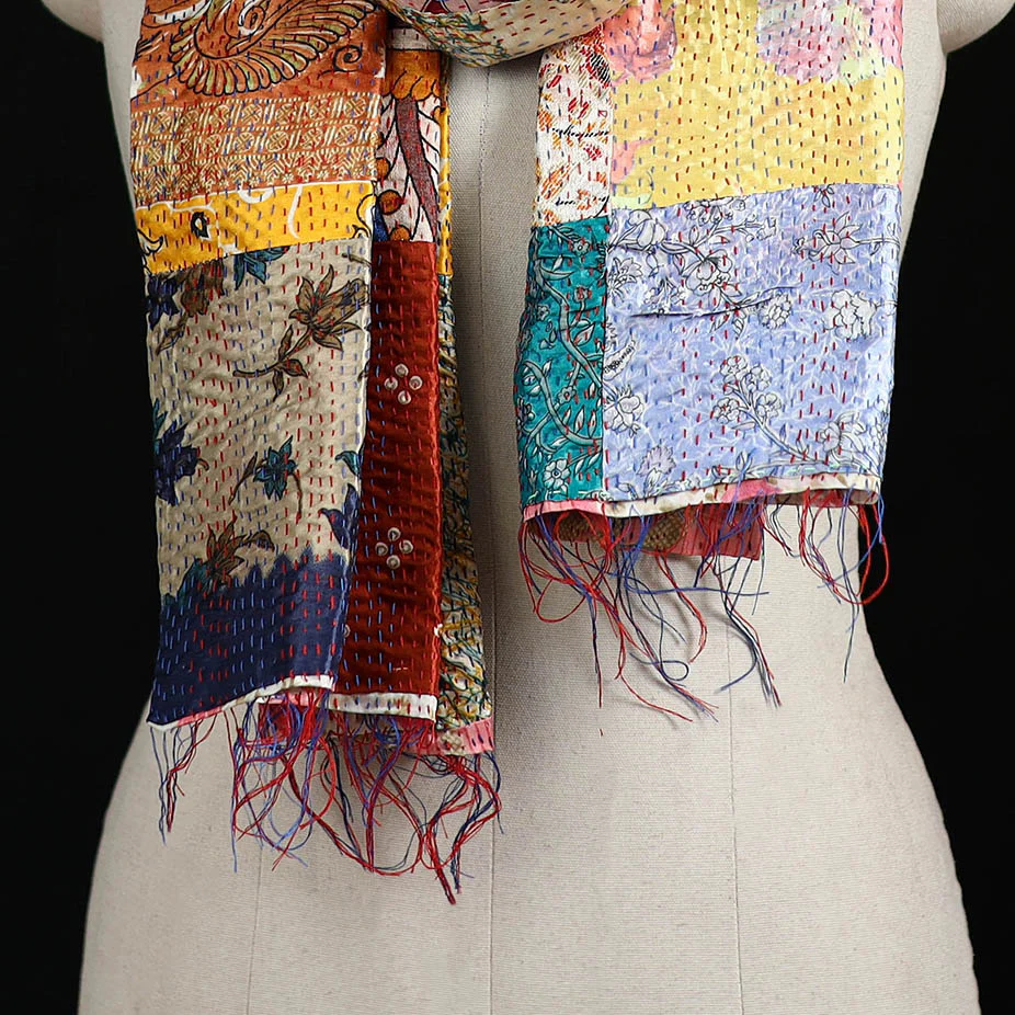 Bengal Kantha Handwork Patchwork Reversible Silk Stole 228 - Image 2