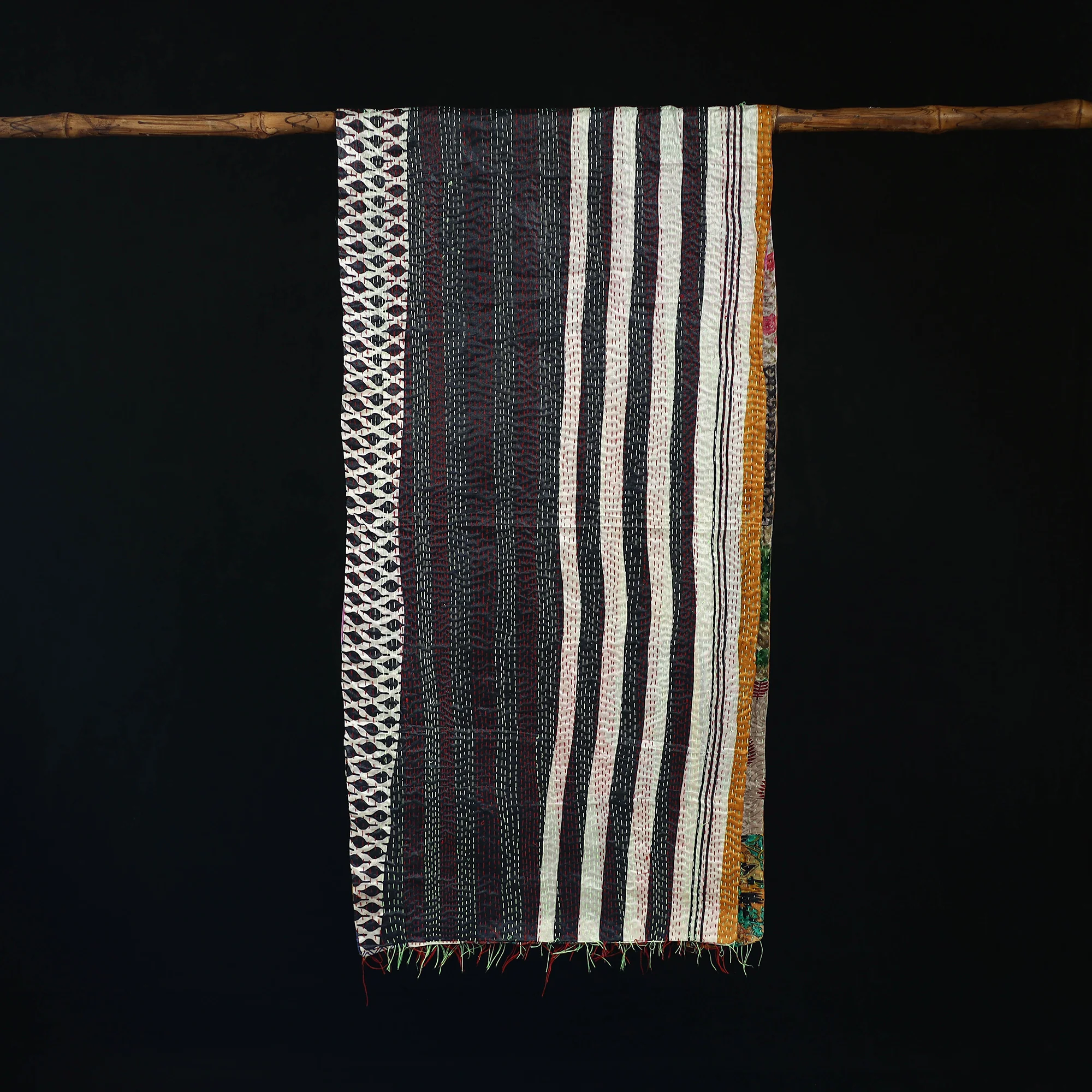 Bengal Kantha Handwork Patchwork Reversible Silk Stole 229 - Image 3