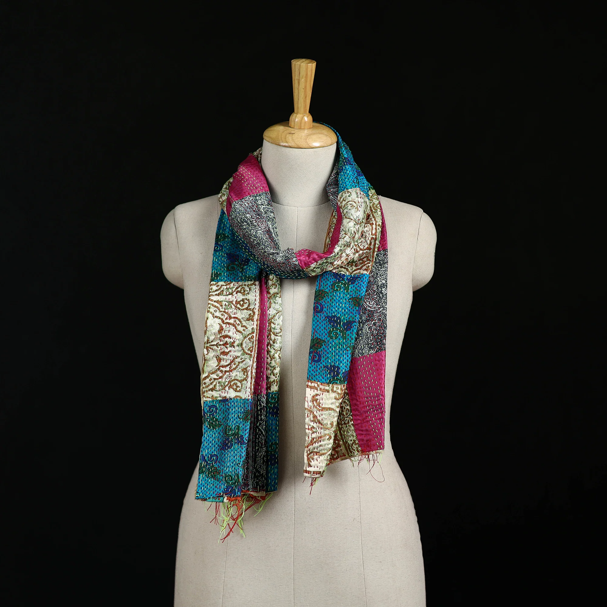 Bengal Kantha Handwork Patchwork Reversible Silk Stole 230