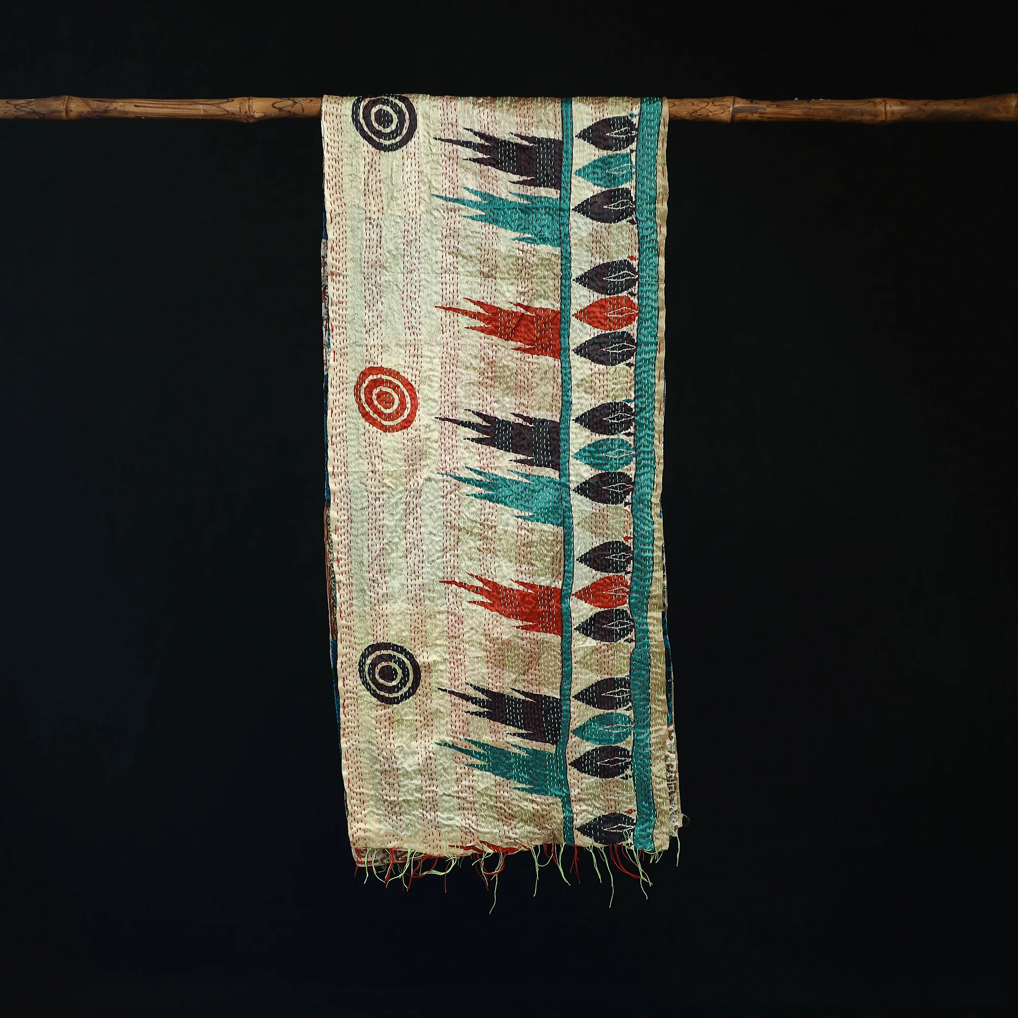 Bengal Kantha Handwork Patchwork Reversible Silk Stole 230 - Image 3