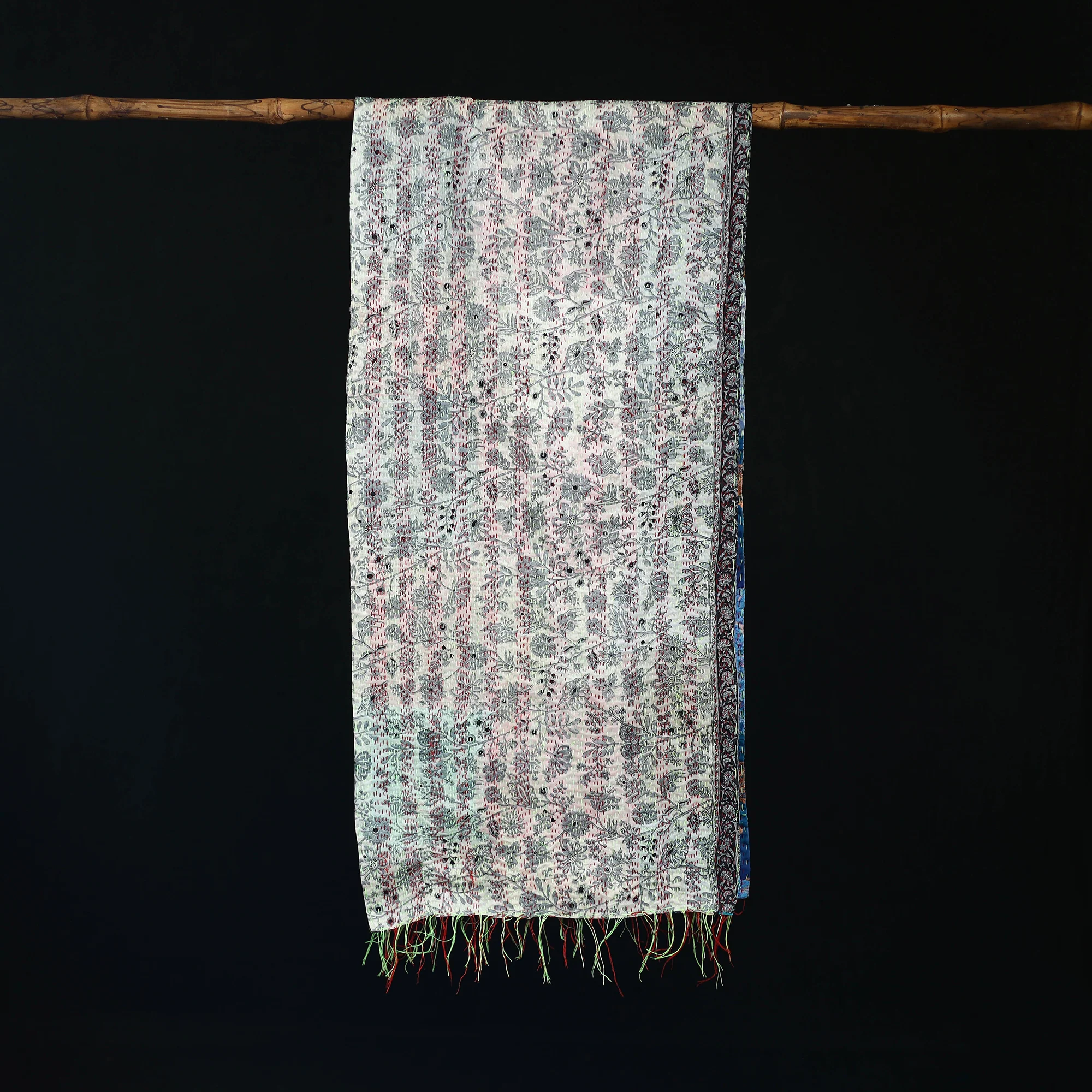 Bengal Kantha Handwork Patchwork Reversible Silk Stole 231 - Image 3
