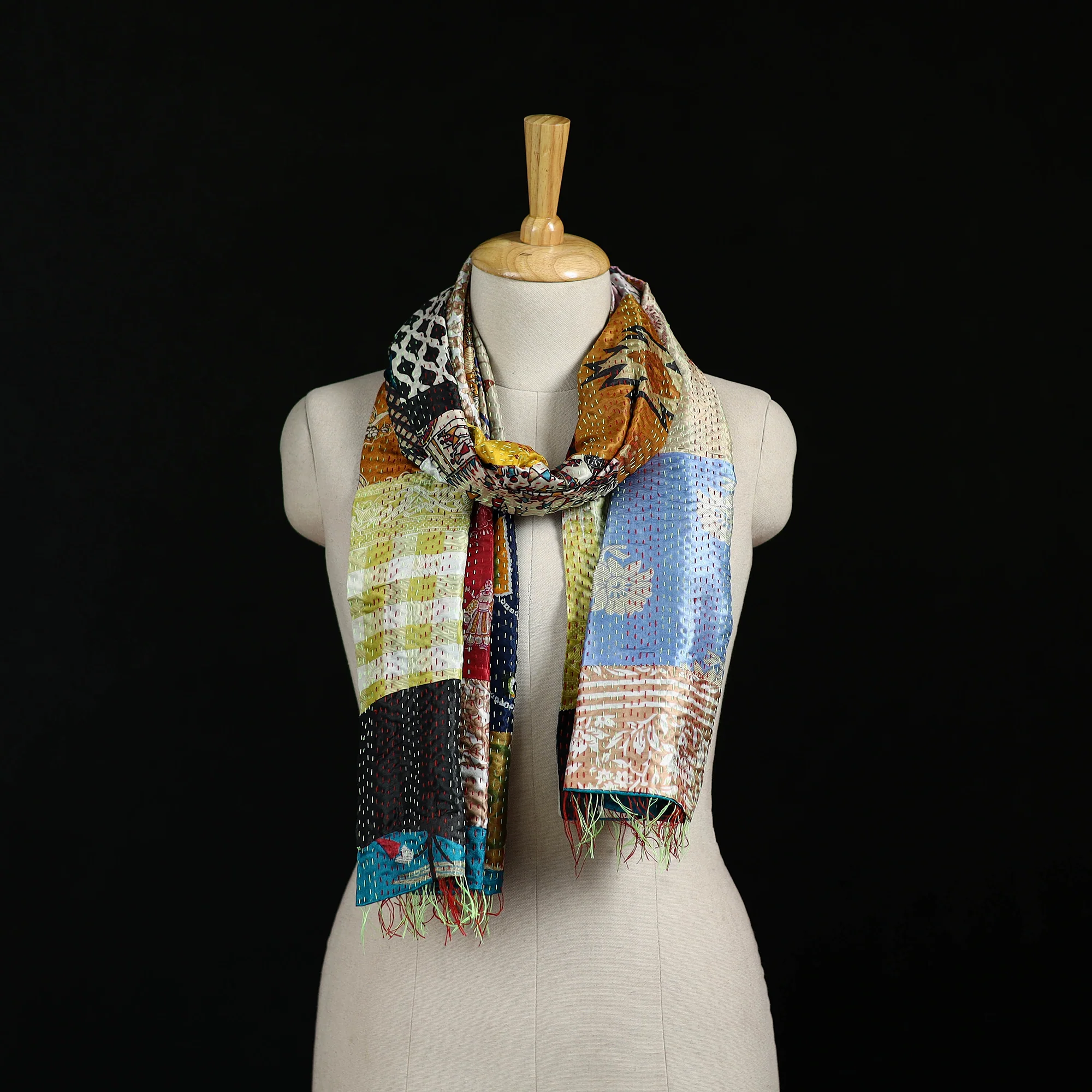 Bengal Kantha Handwork Patchwork Reversible Silk Stole 232