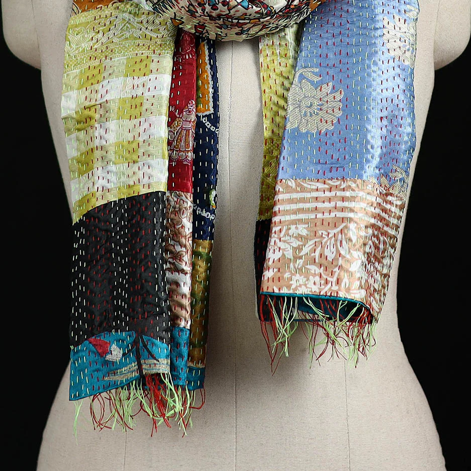 Bengal Kantha Handwork Patchwork Reversible Silk Stole 232 - Image 2