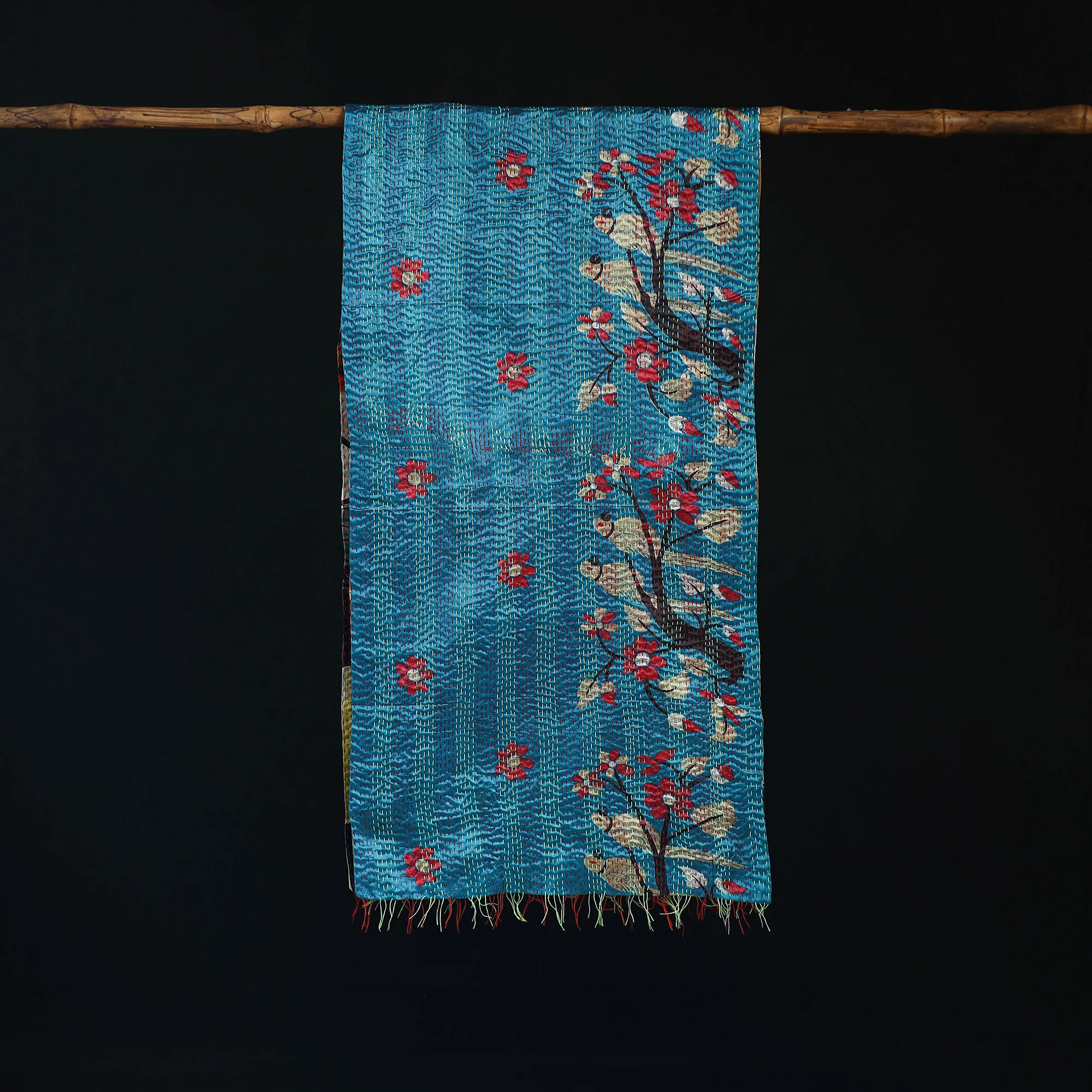 Bengal Kantha Handwork Patchwork Reversible Silk Stole 232 - Image 3