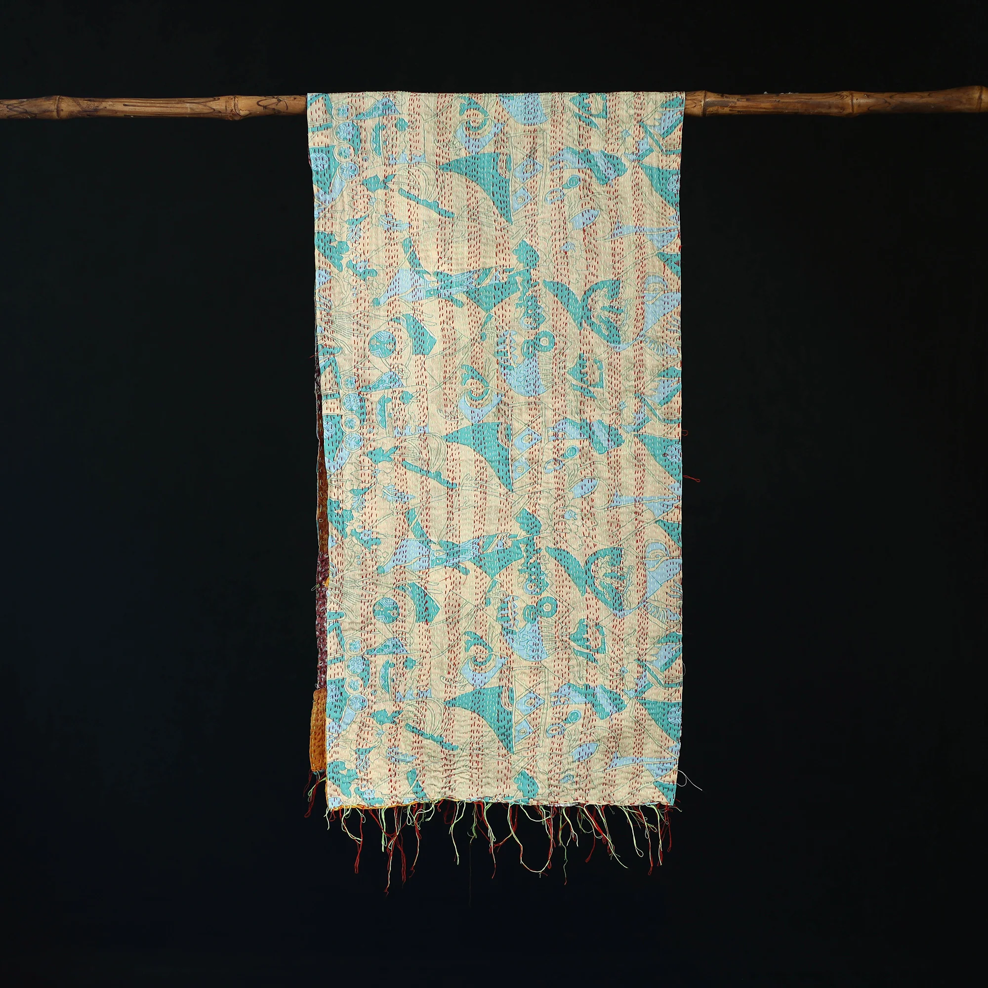 Bengal Kantha Handwork Patchwork Reversible Silk Stole 233 - Image 3