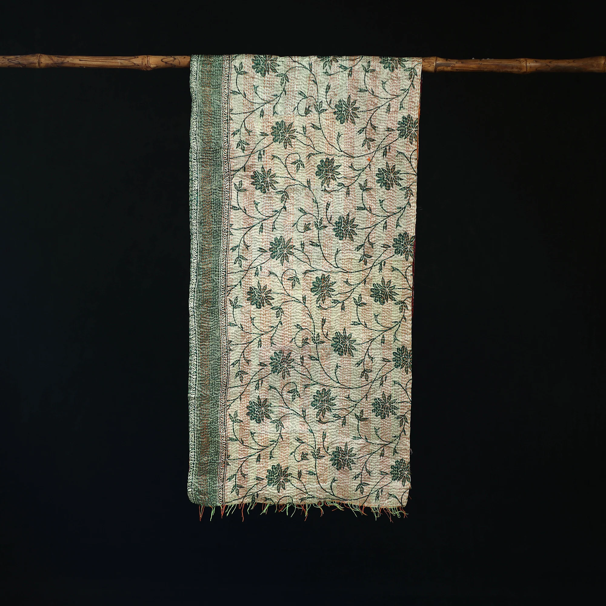 Bengal Kantha Handwork Patchwork Reversible Silk Stole 235 - Image 3