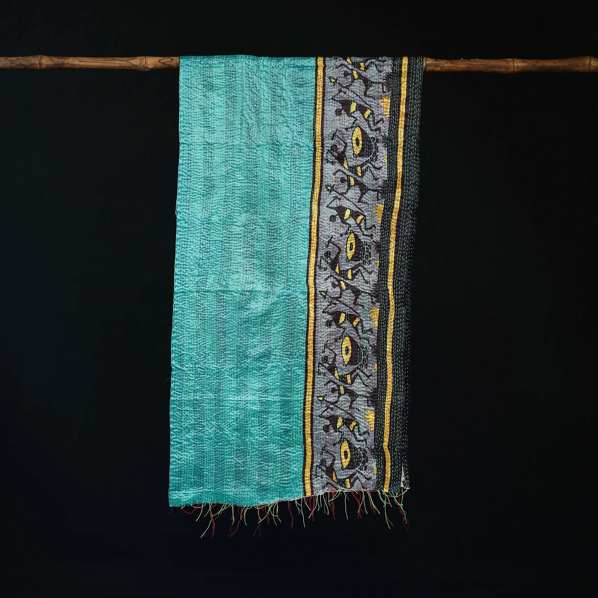 Bengal Kantha Handwork Patchwork Reversible Silk Stole 237 - Image 3