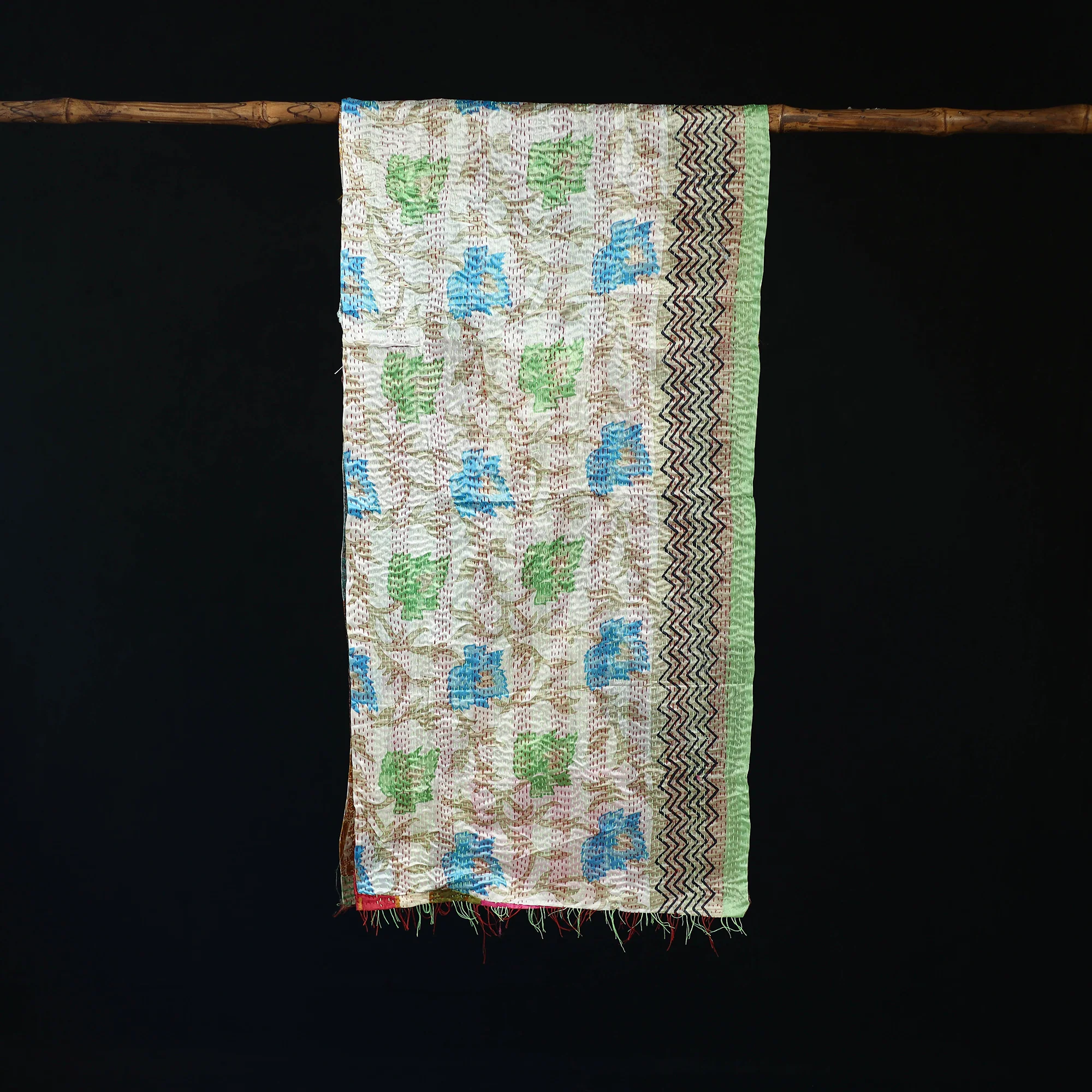 Bengal Kantha Handwork Patchwork Reversible Silk Stole 238 - Image 3
