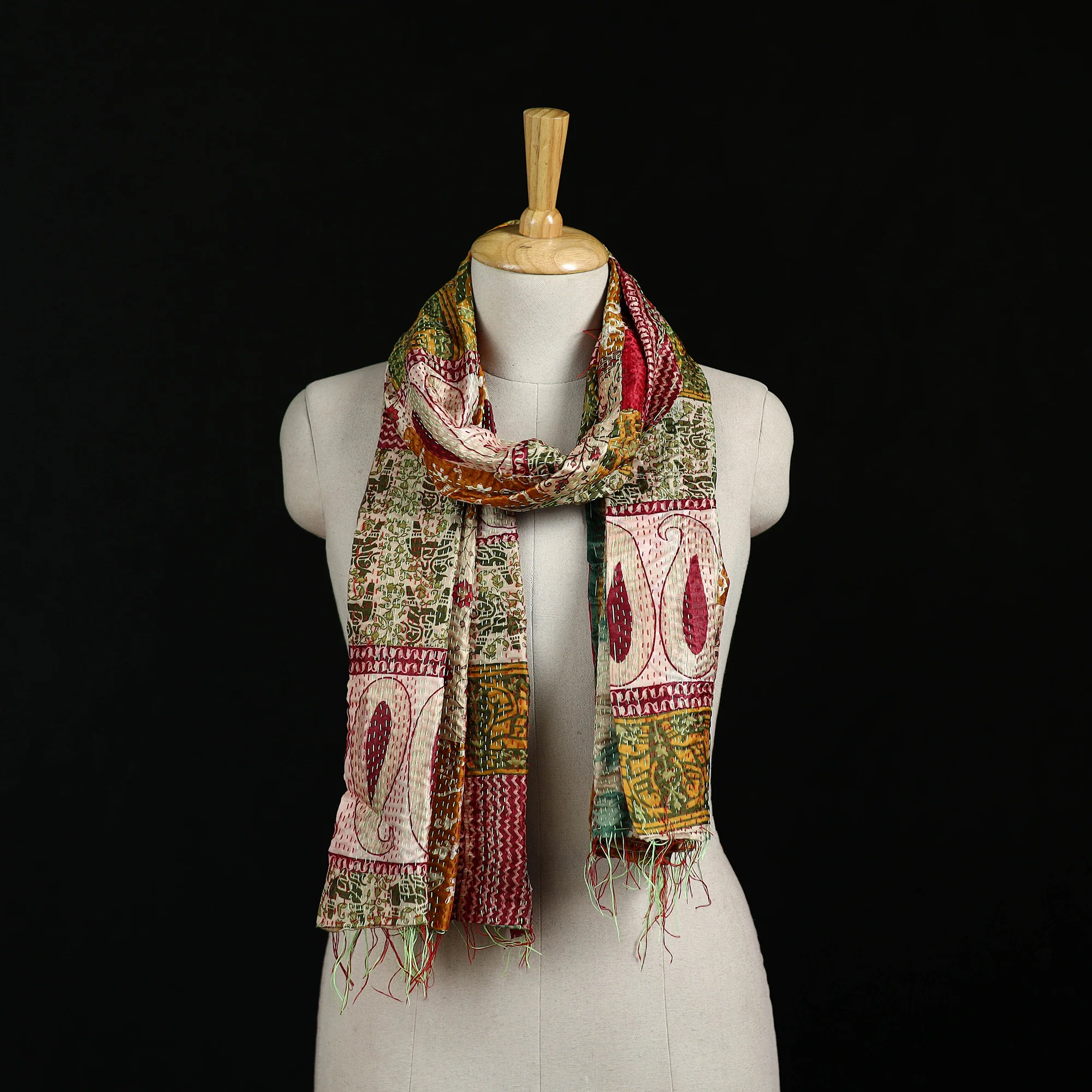 Bengal Kantha Handwork Patchwork Reversible Silk Stole 240