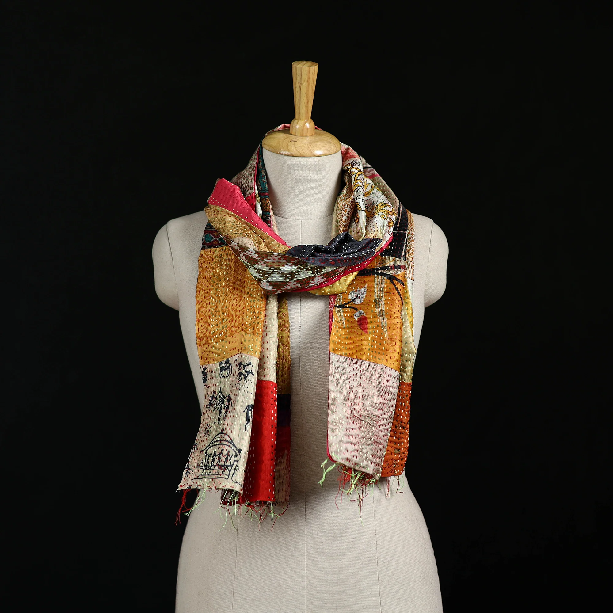 Bengal Kantha Handwork Patchwork Reversible Silk Stole 241