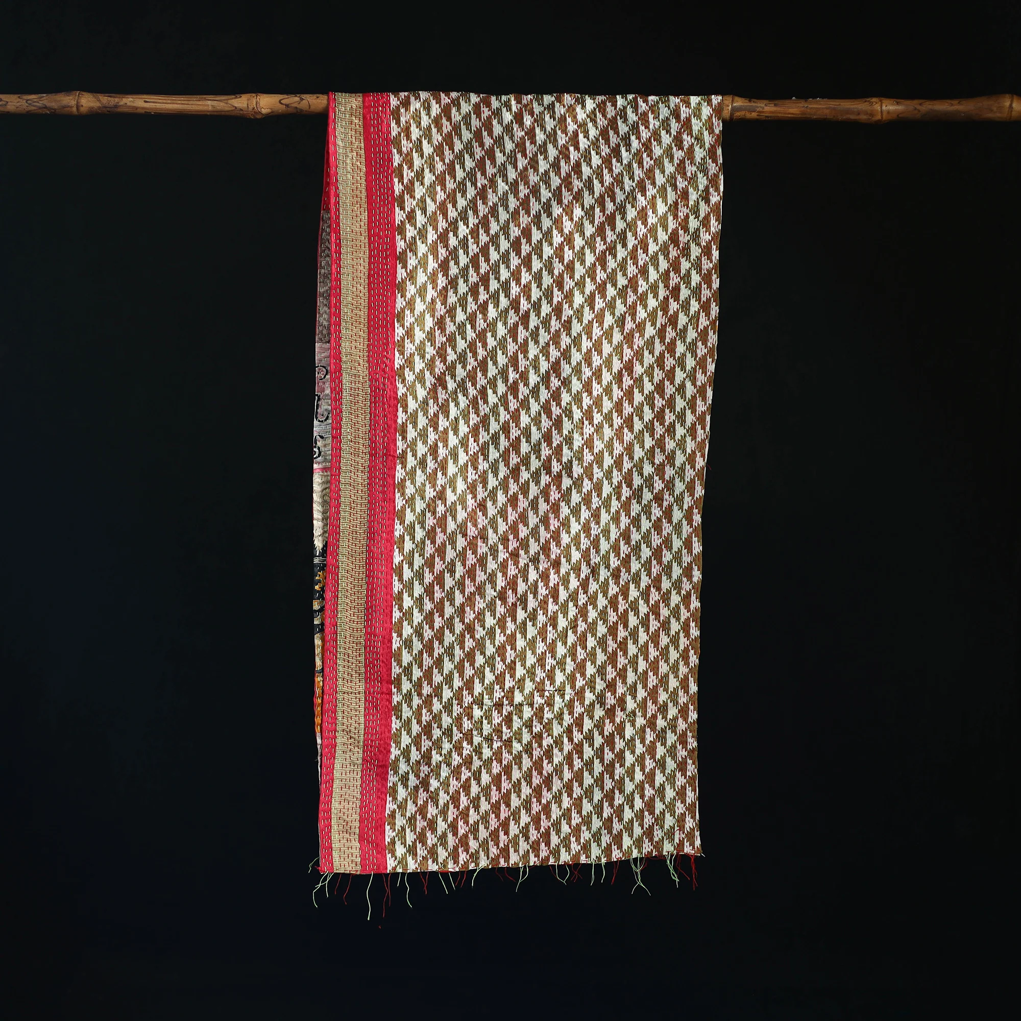 Bengal Kantha Handwork Patchwork Reversible Silk Stole 241 - Image 3