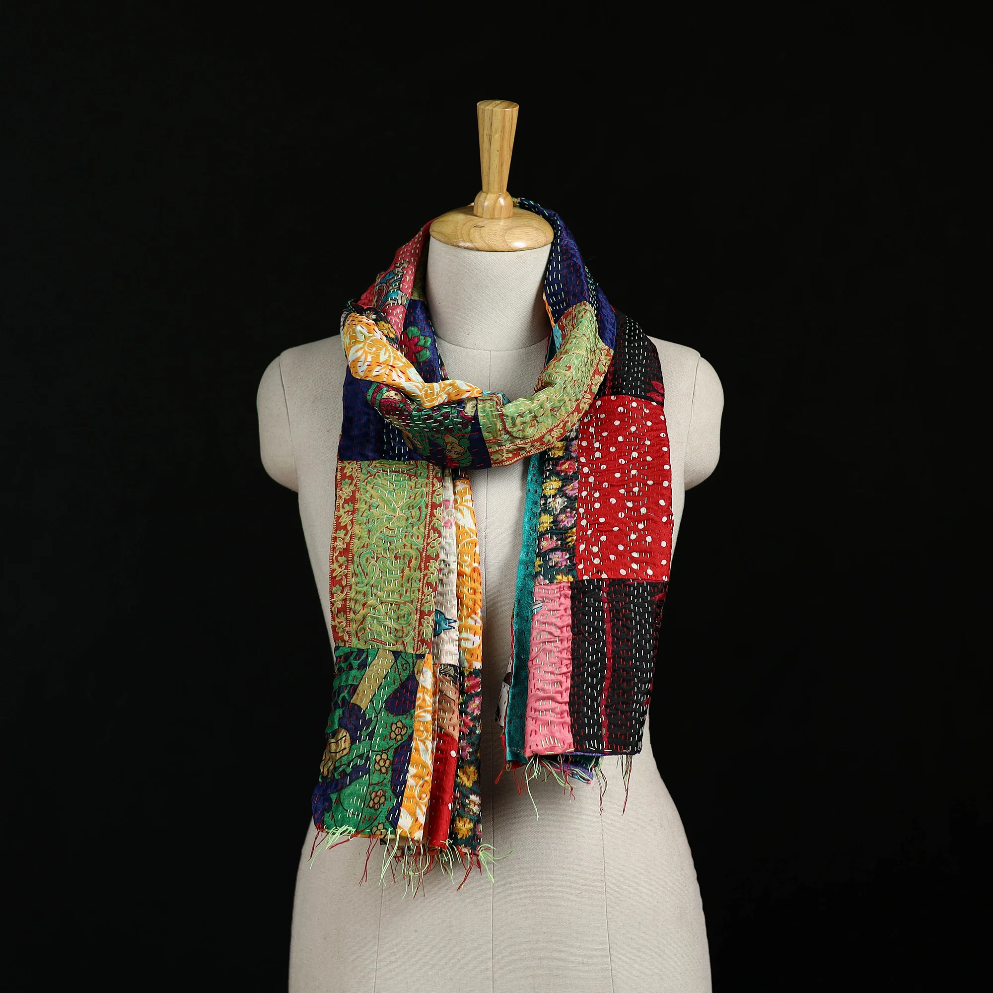 Bengal Kantha Handwork Patchwork Reversible Silk Stole 242