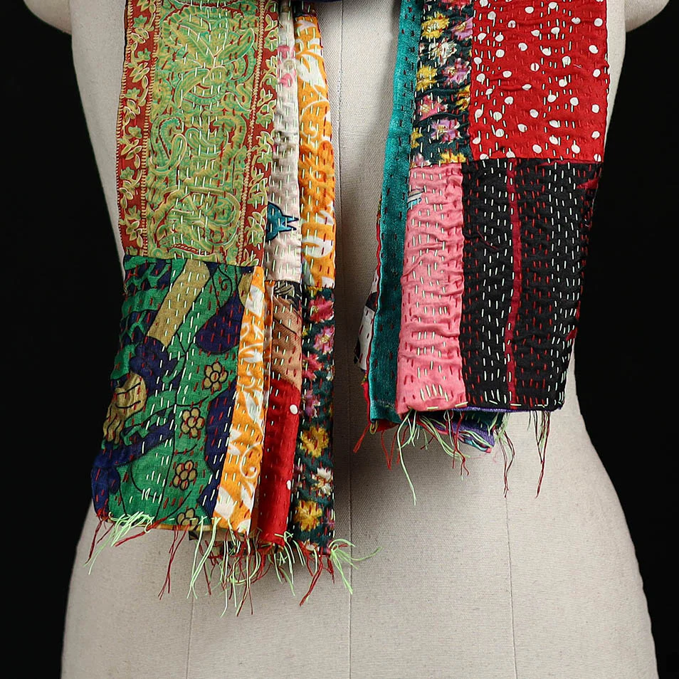 Bengal Kantha Handwork Patchwork Reversible Silk Stole 242 - Image 2