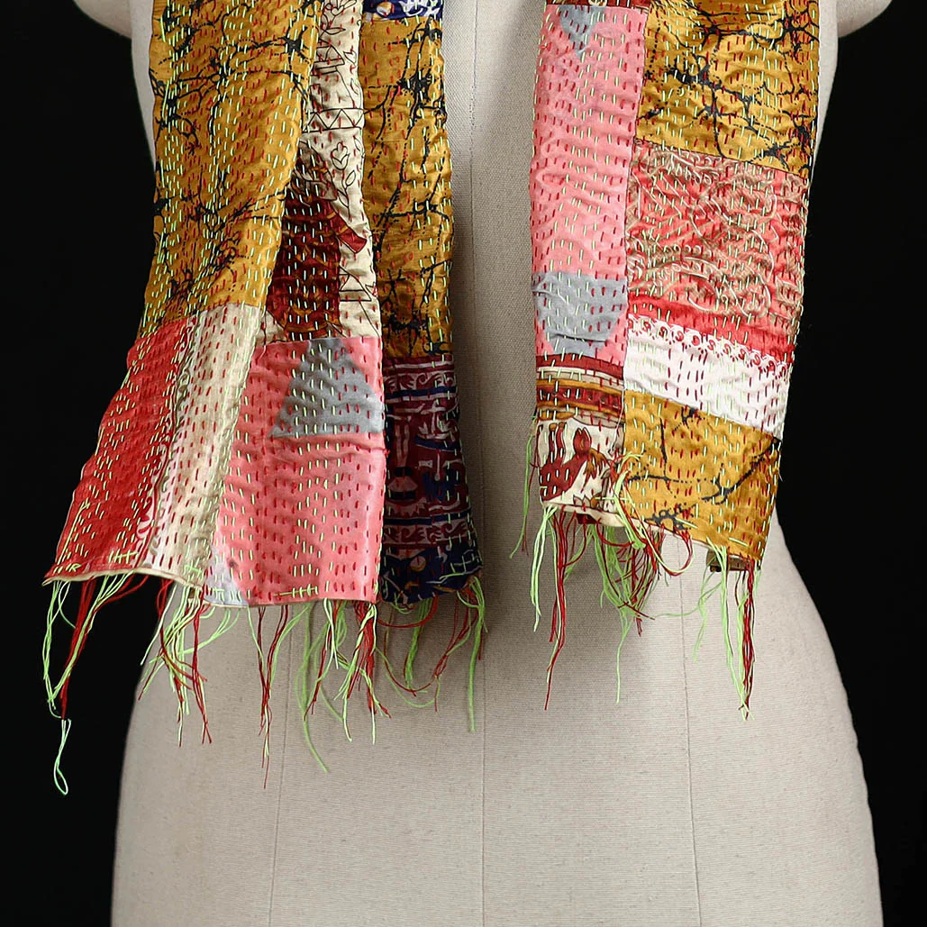 Bengal Kantha Handwork Patchwork Reversible Silk Stole 243 - Image 2