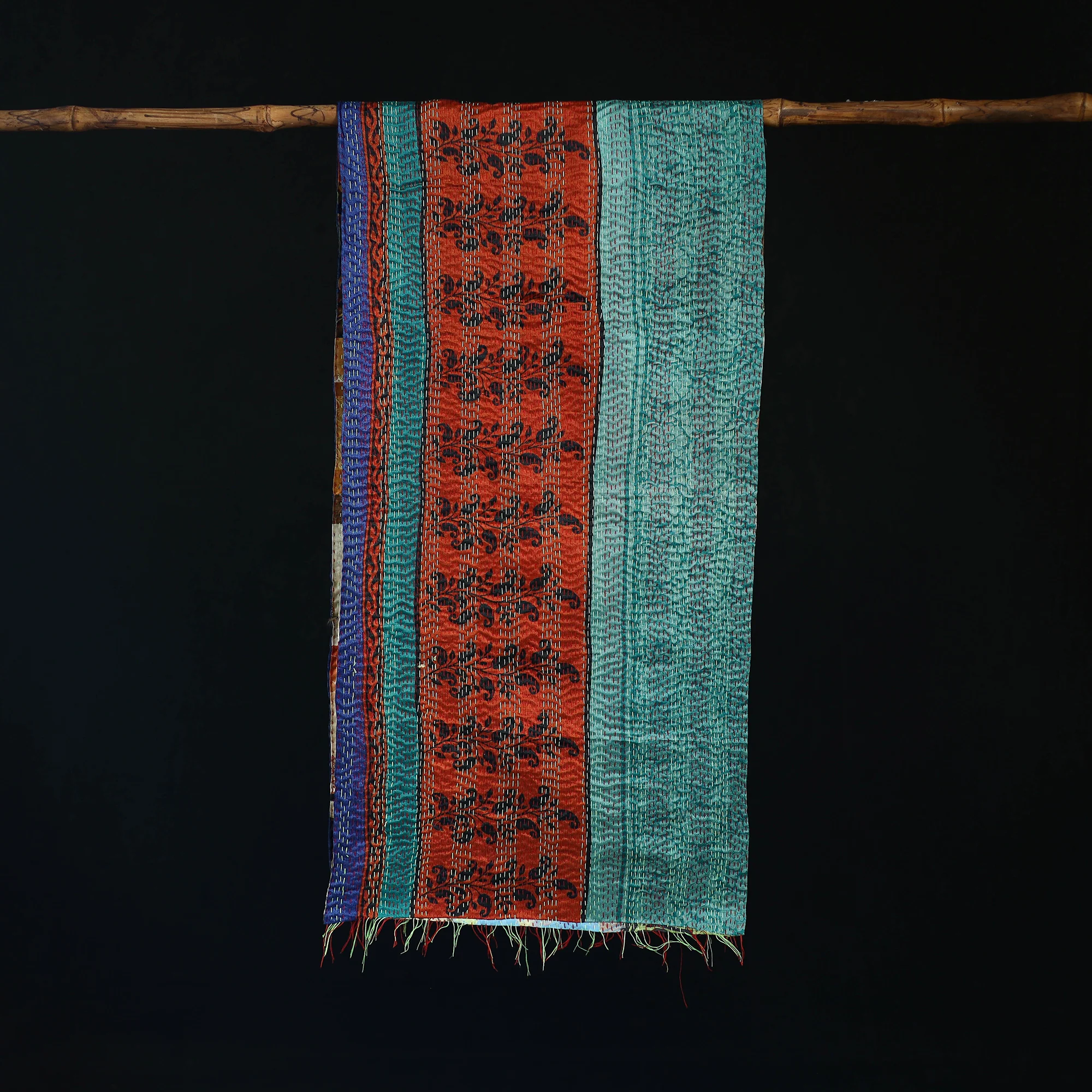 Bengal Kantha Handwork Patchwork Reversible Silk Stole 244 - Image 3