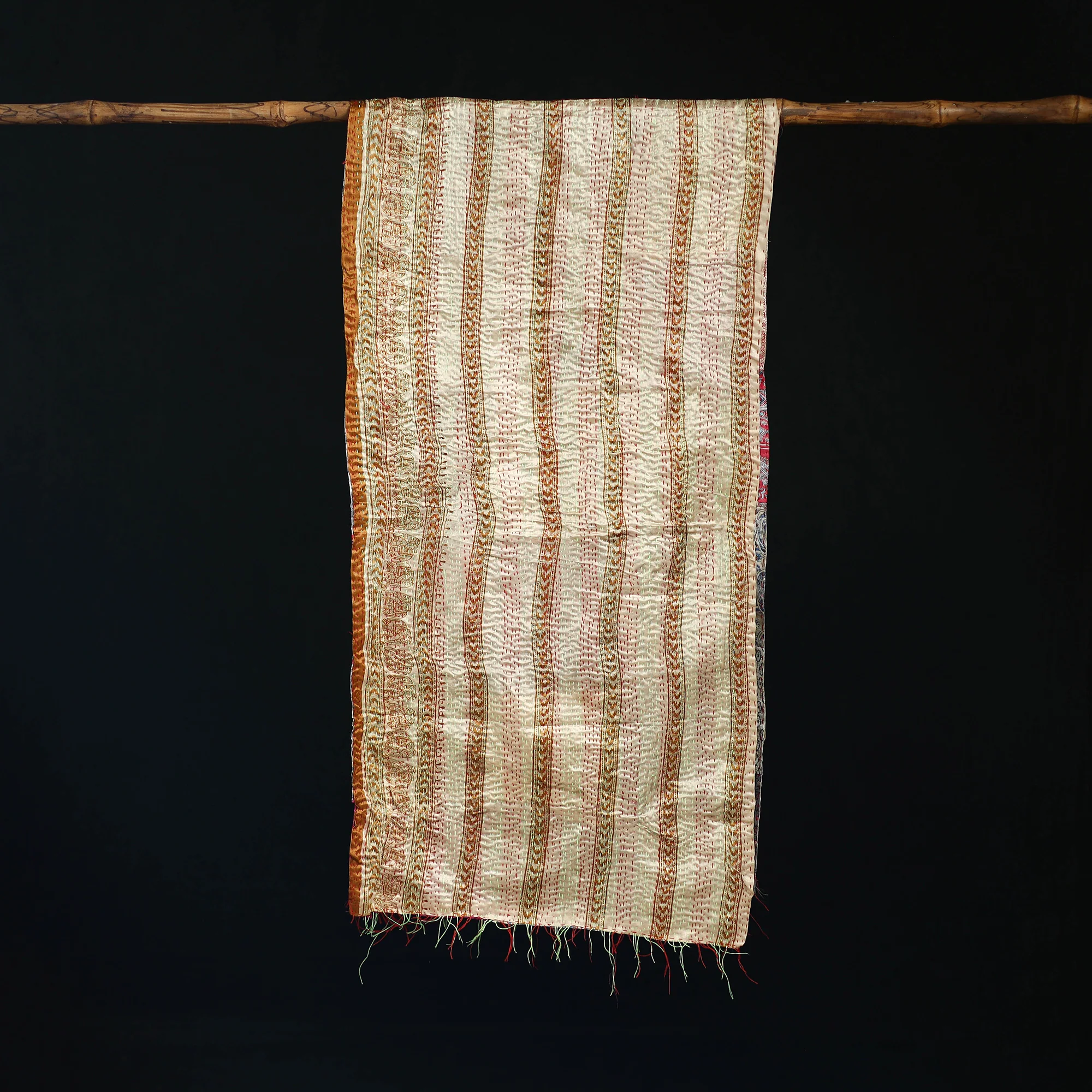 Bengal Kantha Handwork Patchwork Reversible Silk Stole 245 - Image 3