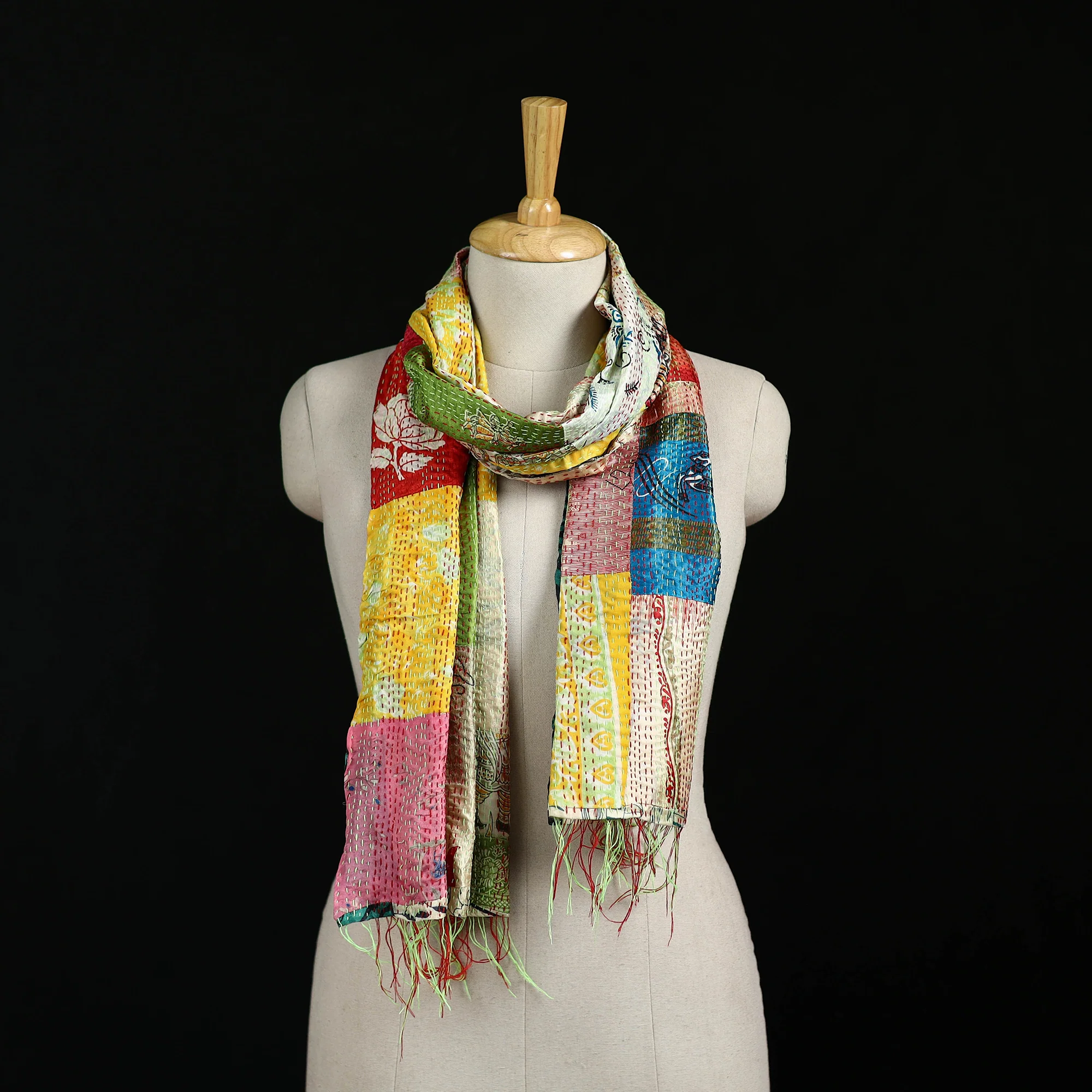 Bengal Kantha Handwork Patchwork Reversible Silk Stole 246