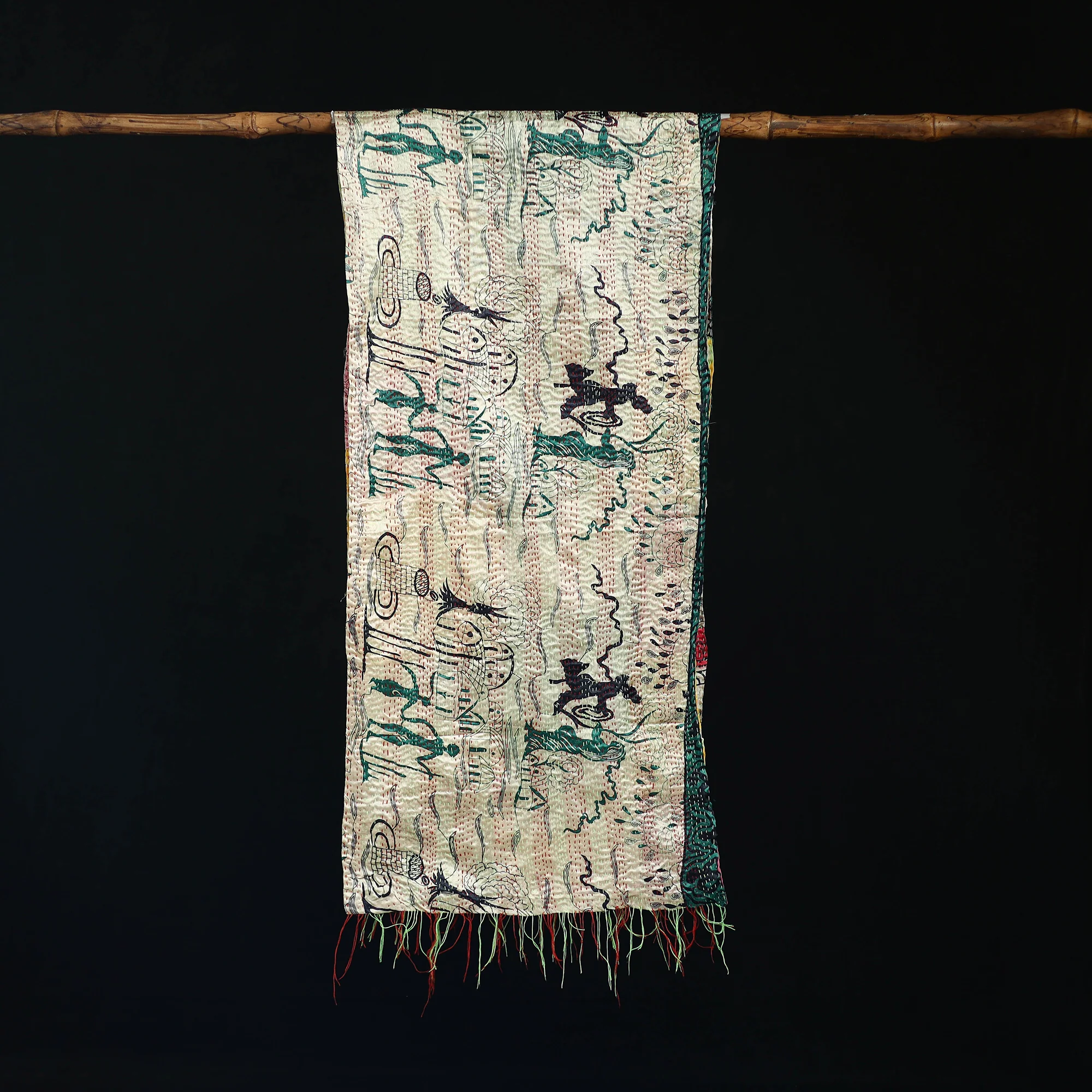 Bengal Kantha Handwork Patchwork Reversible Silk Stole 246 - Image 3