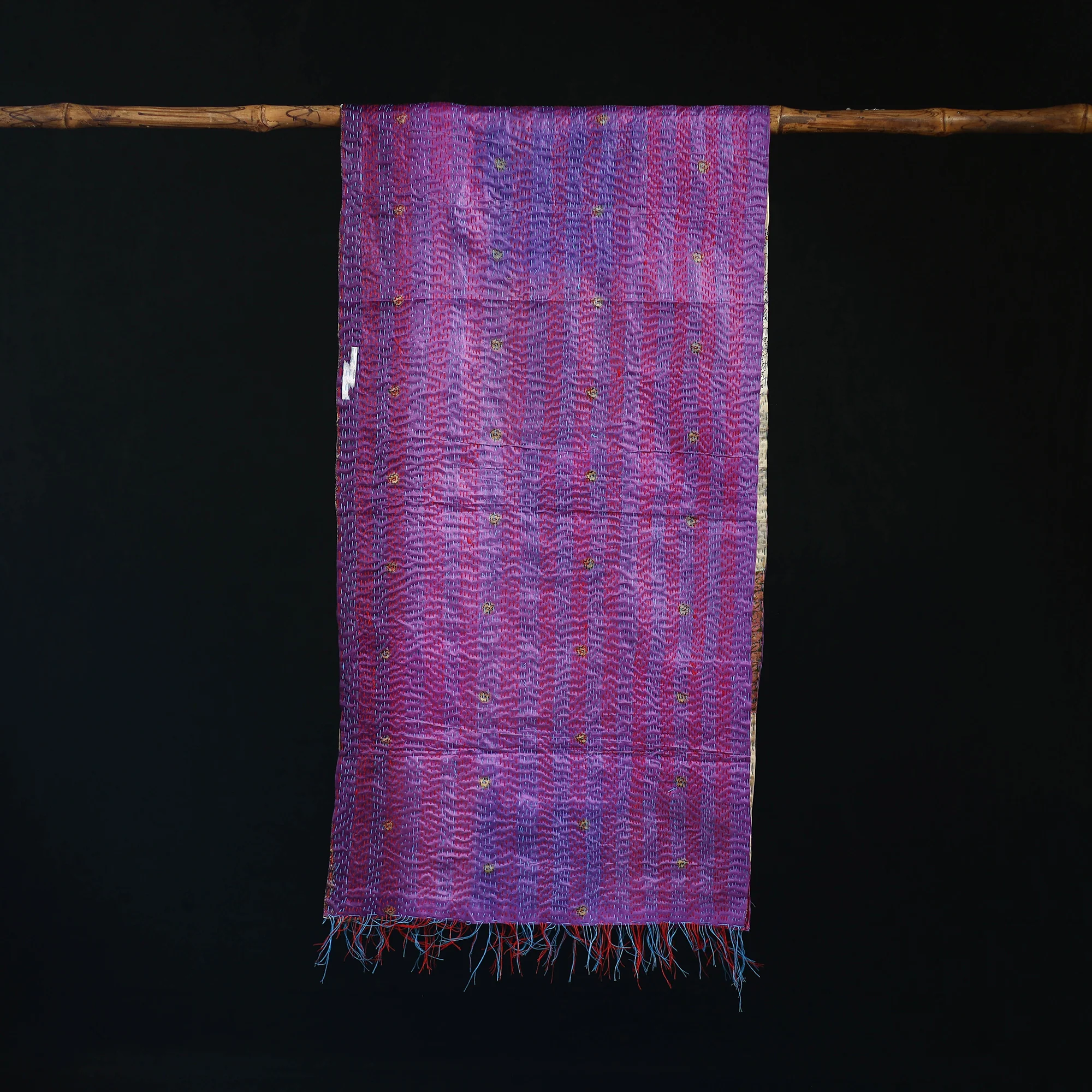 Bengal Kantha Handwork Patchwork Reversible Silk Stole 247 - Image 3