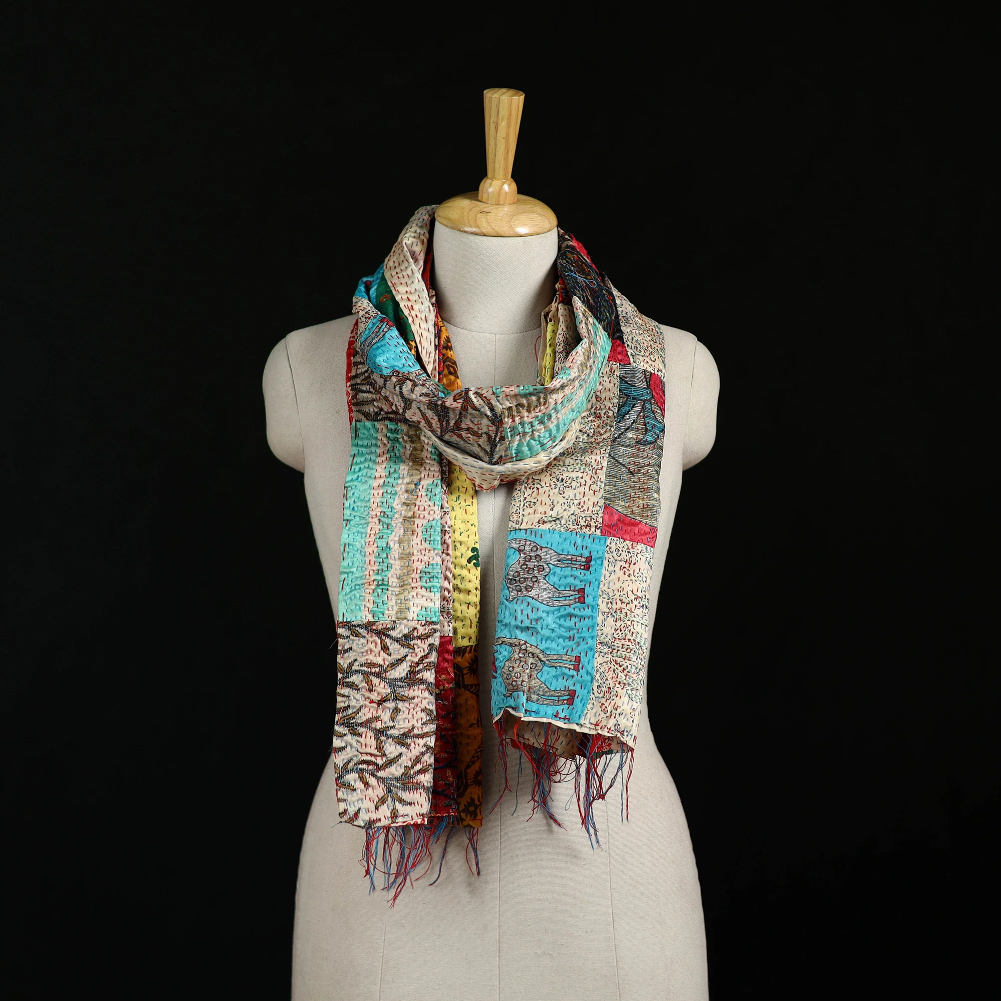 Bengal Kantha Handwork Patchwork Reversible Silk Stole 248