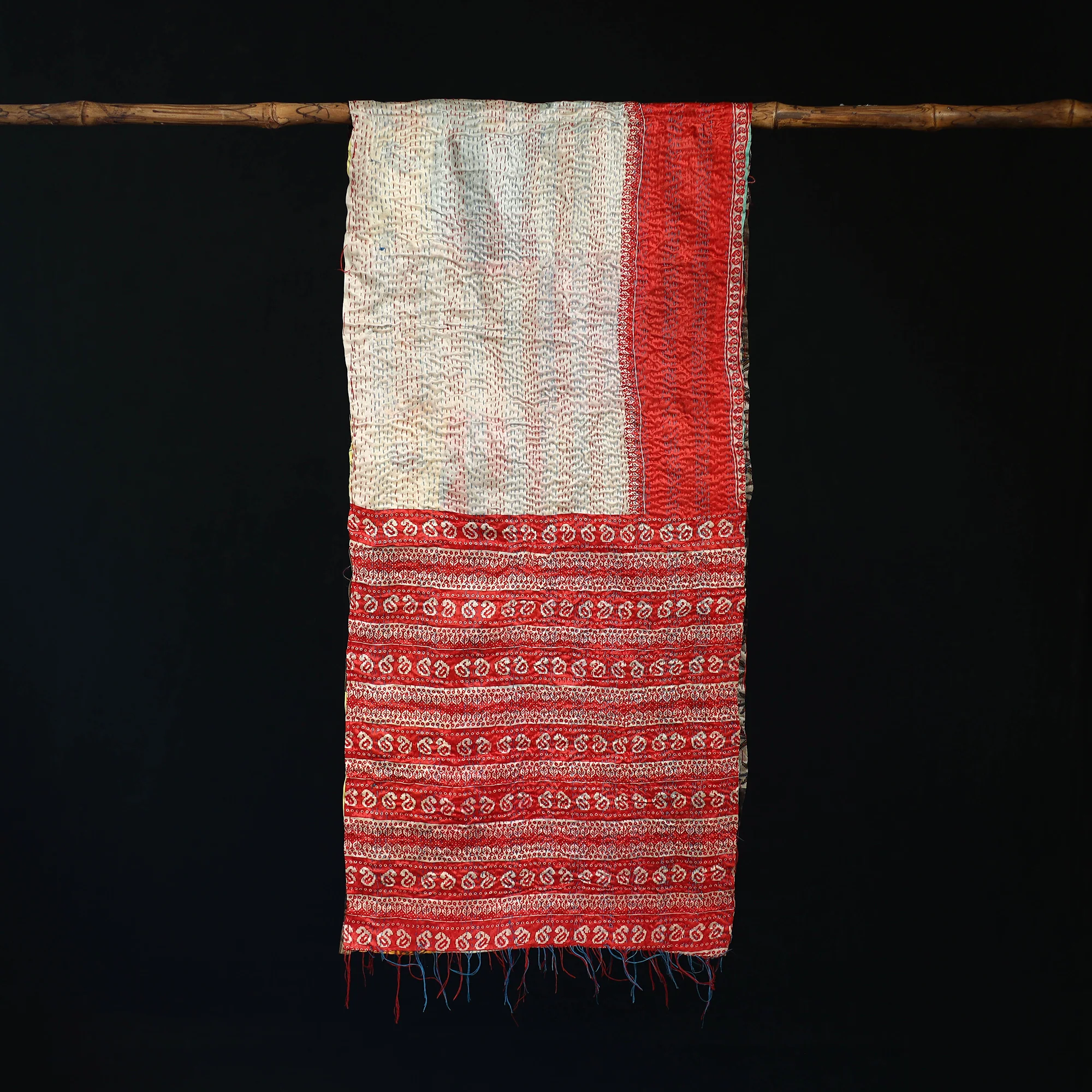 Bengal Kantha Handwork Patchwork Reversible Silk Stole 248 - Image 3