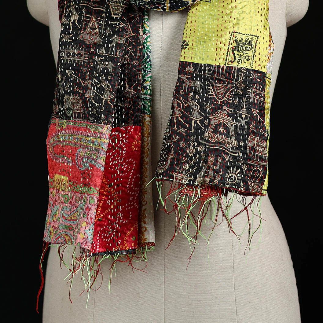 Bengal Kantha Handwork Patchwork Reversible Silk Stole 249 - Image 2